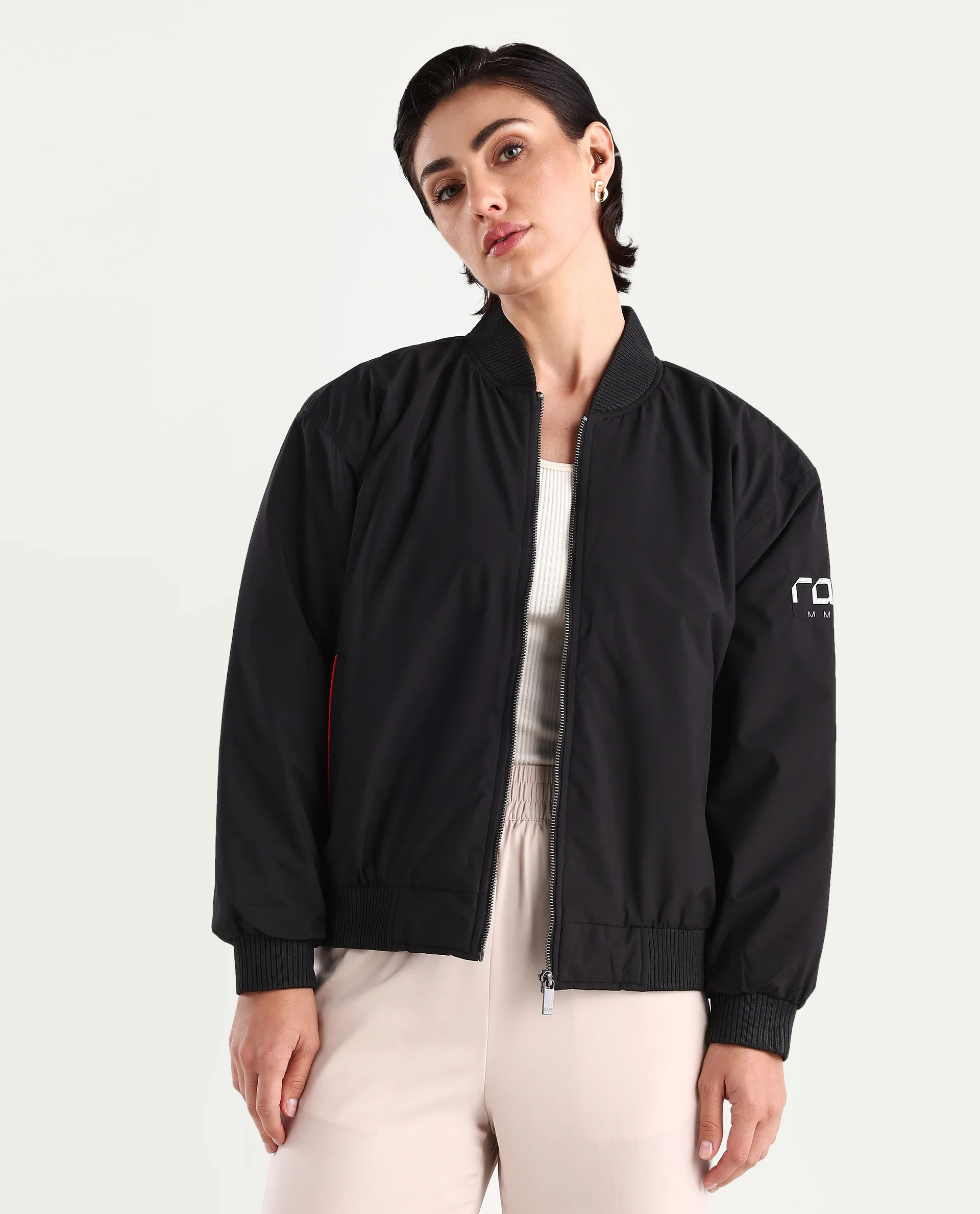 Rareism Women's Axley Black Polyester High Neck Printed Relaxed Fit Jacket - Image 3