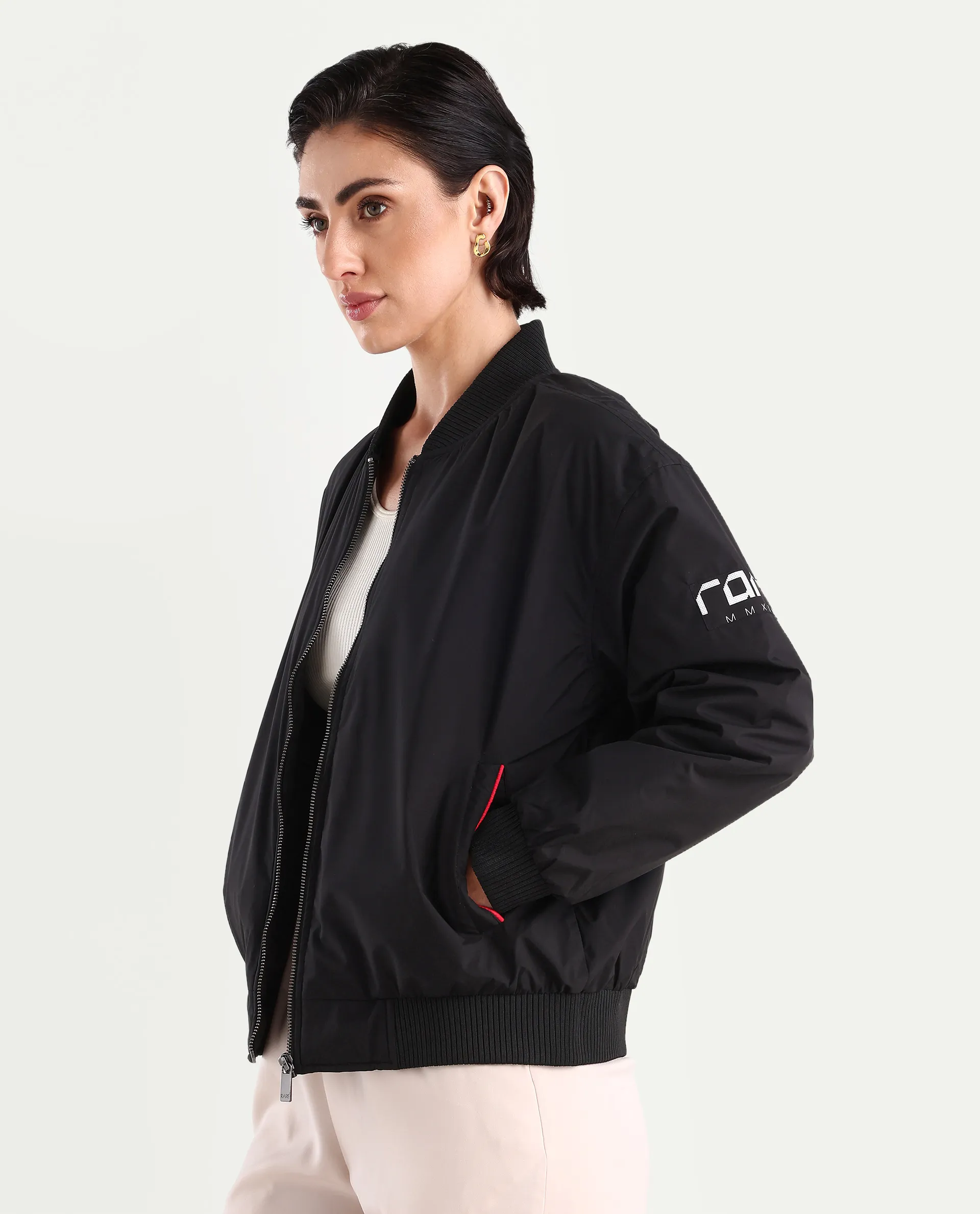 Rareism Women's Axley Black Polyester High Neck Printed Relaxed Fit Jacket - Image 5