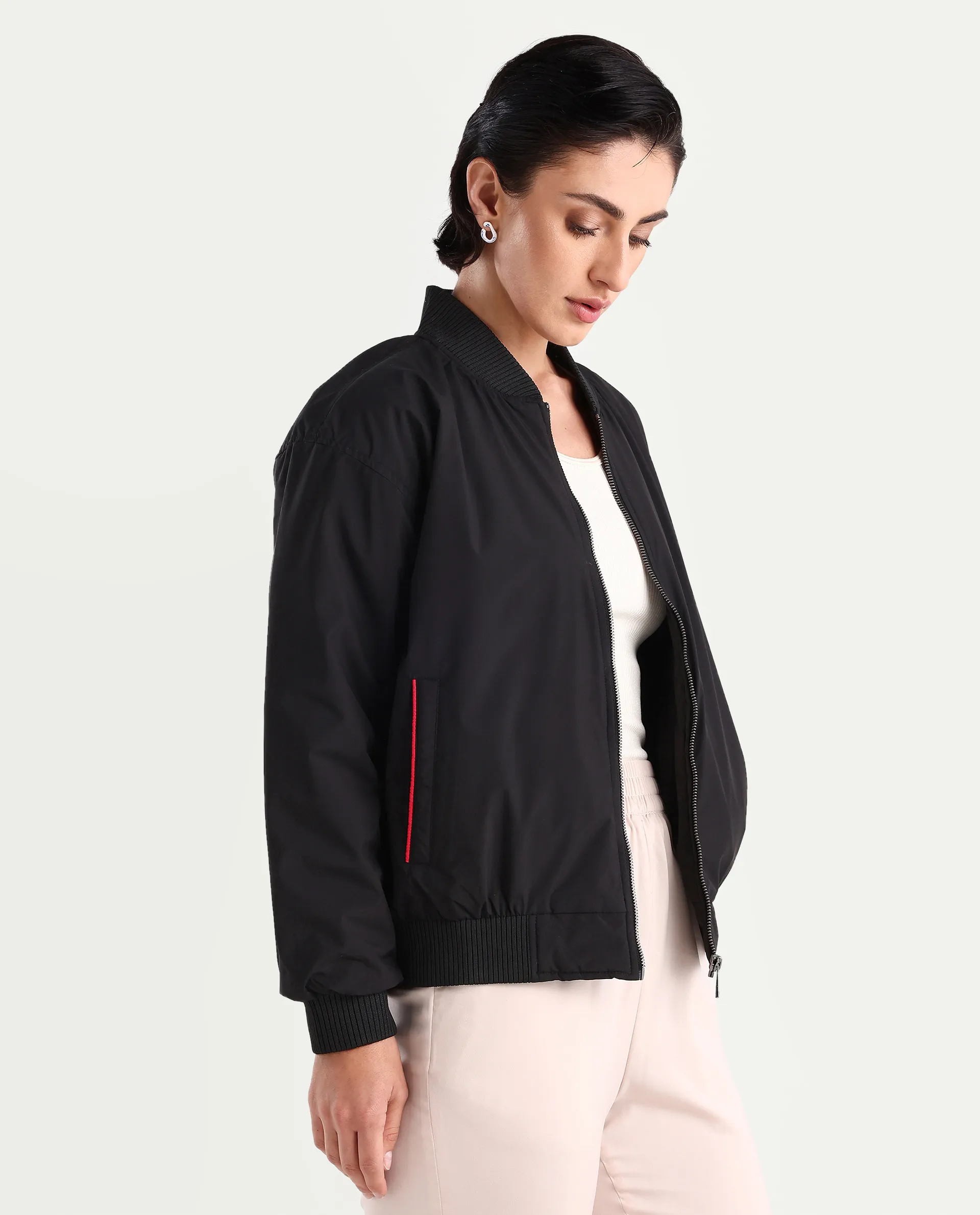 Rareism Women's Axley Black Polyester High Neck Printed Relaxed Fit Jacket - Image 6