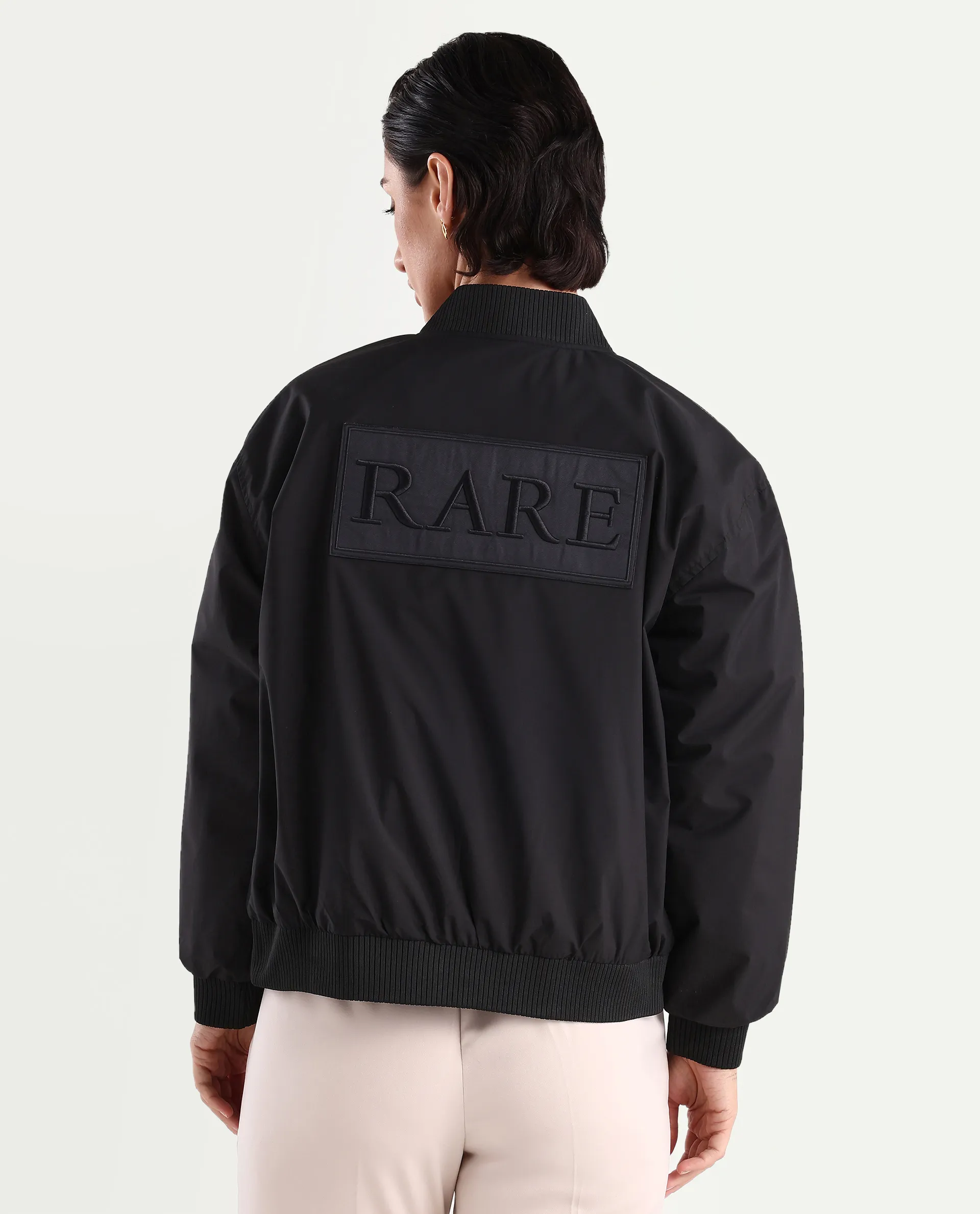 Rareism Women's Axley Black Polyester High Neck Printed Relaxed Fit Jacket - Image 7