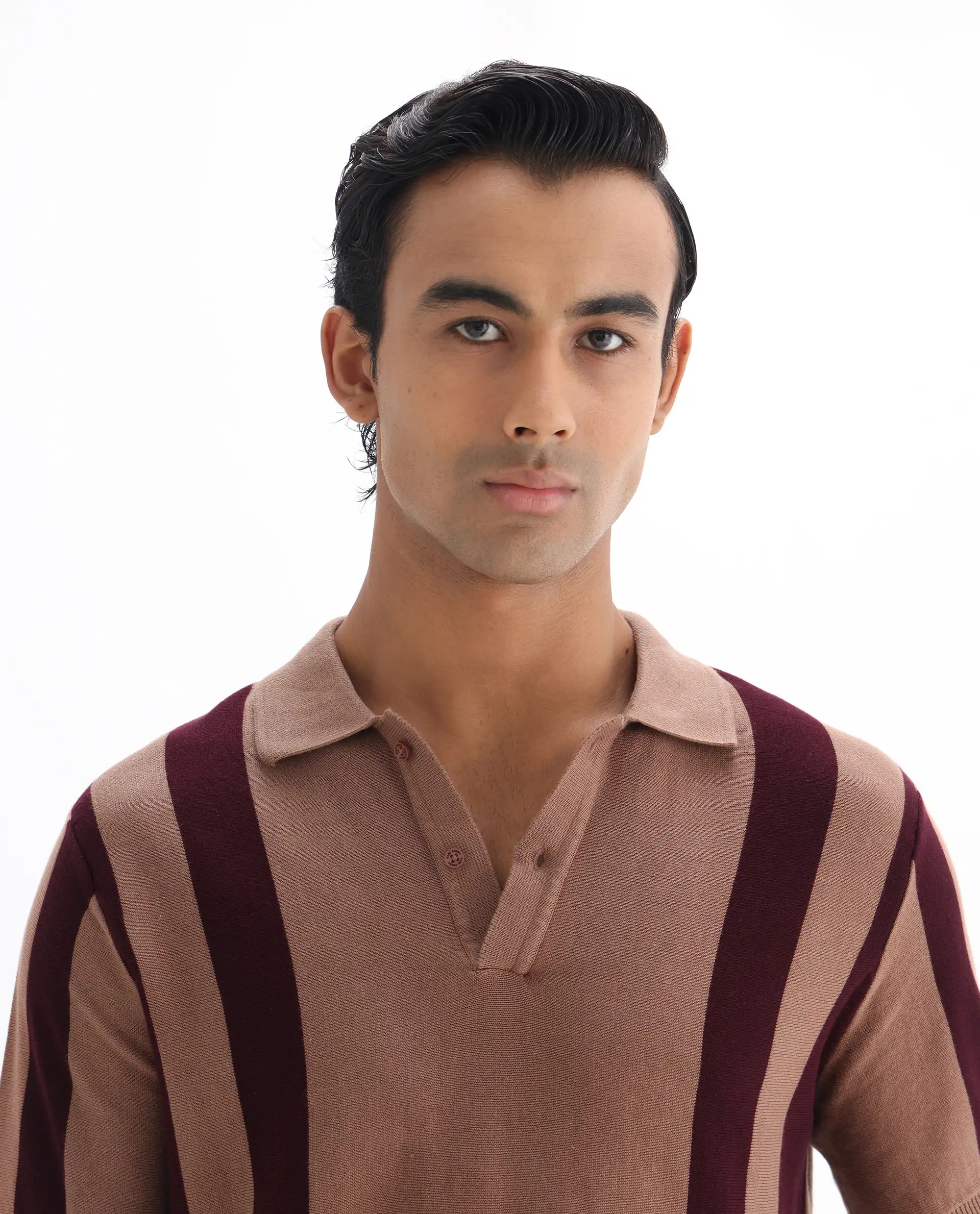 Rare Rabbit Men's Axton Light Brown Cotton Striped Print Regular Fit Half Sleeve Polo - Image 6