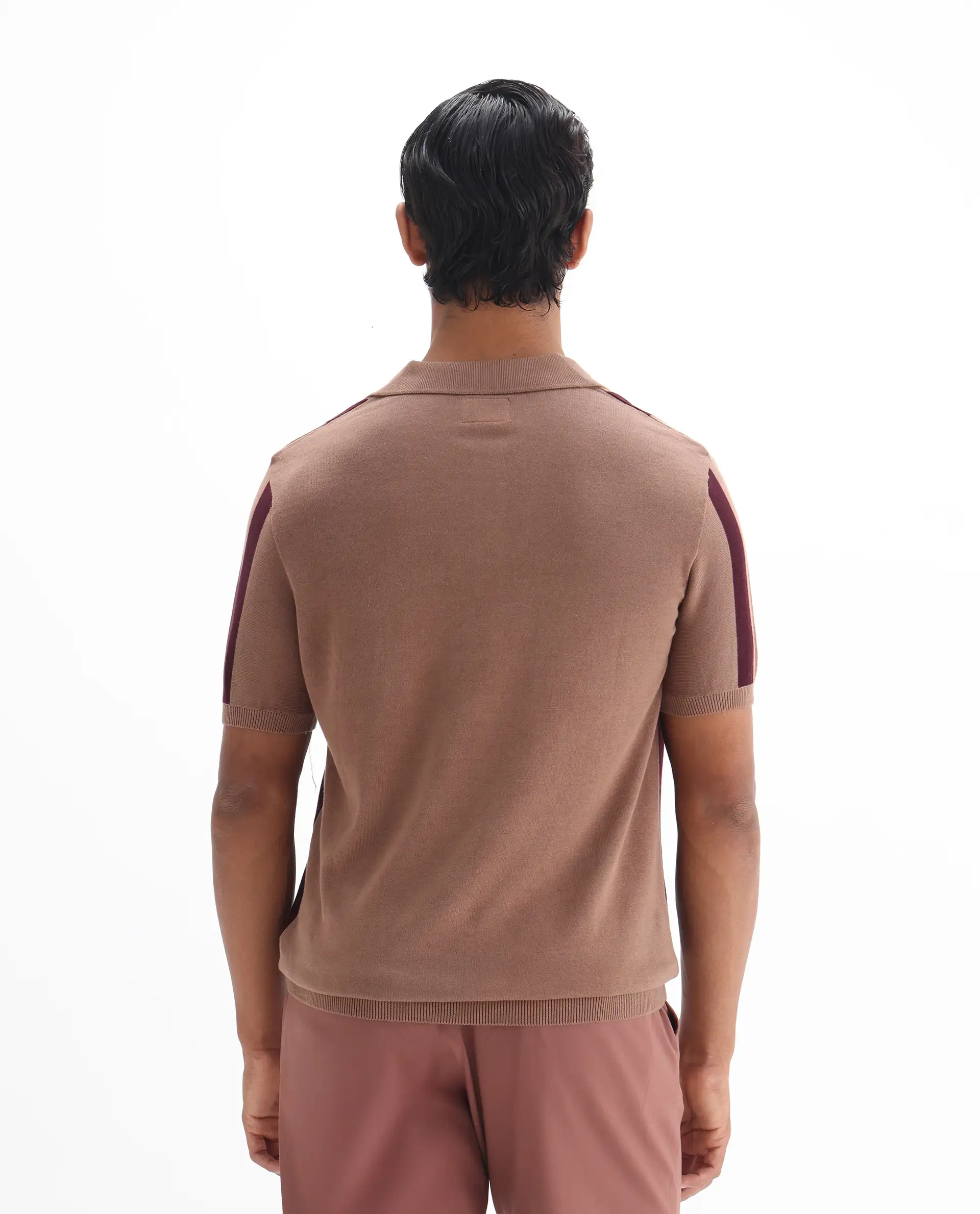 Rare Rabbit Men's Axton Light Brown Cotton Striped Print Regular Fit Half Sleeve Polo - Image 8