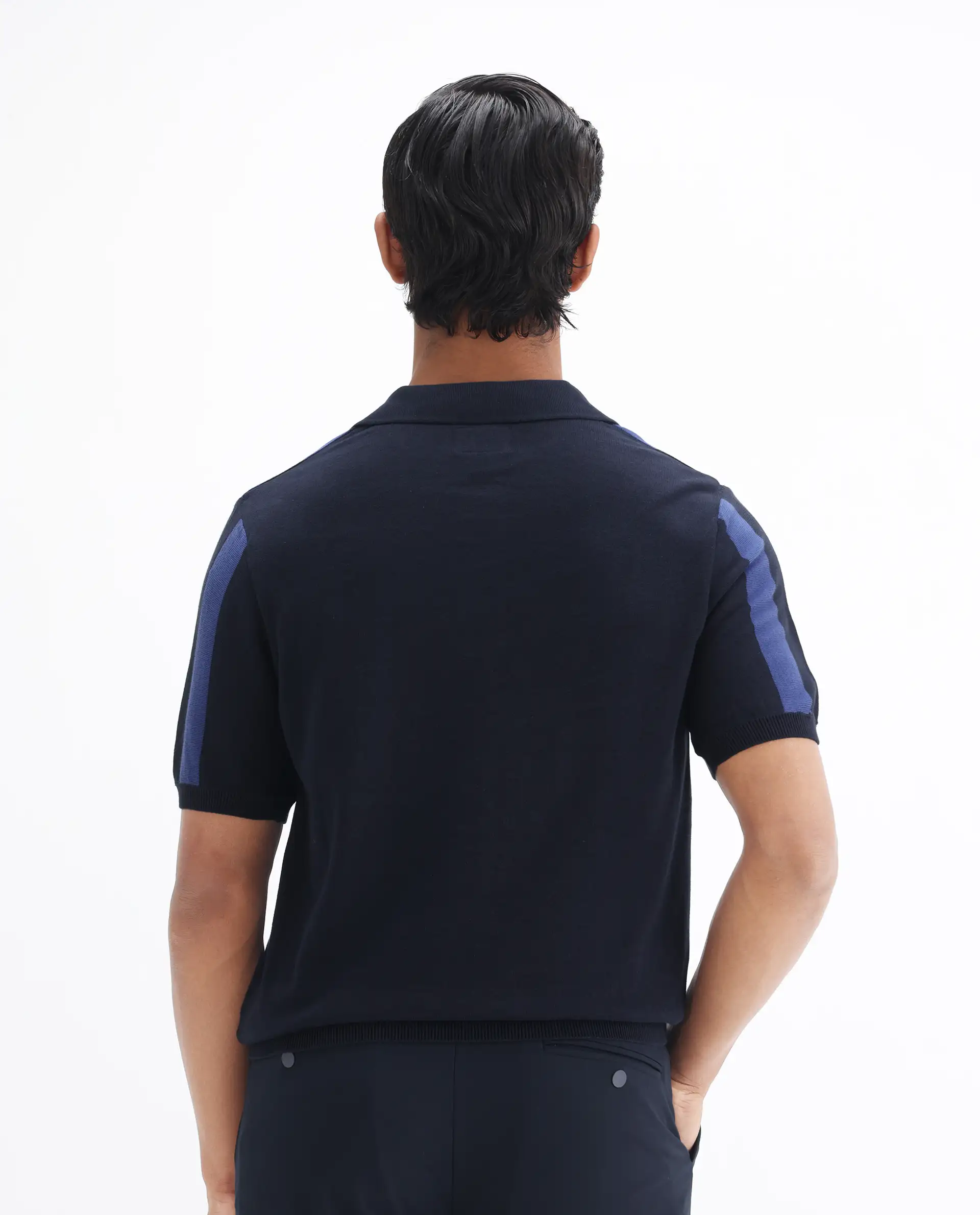 Rare Rabbit Men's Axton Navy Cotton Striped Print Regular Fit Half Sleeve Polo - Image 8