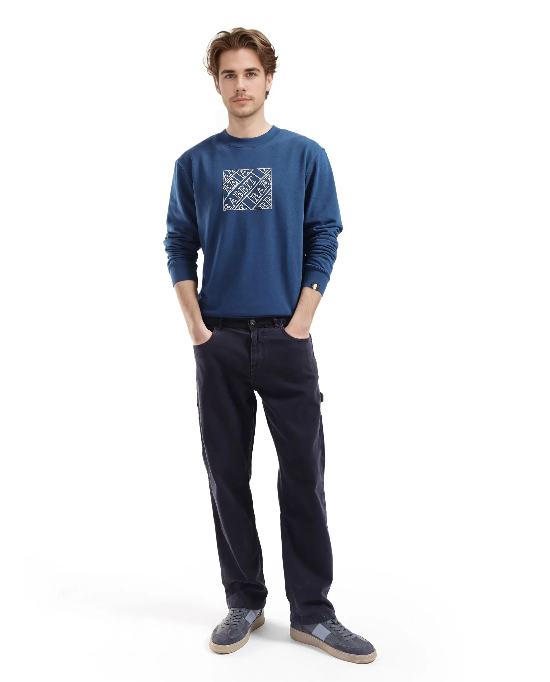 Rare Rabbit Men's Axton Dark Blue Cotton Graphic Print Regular Fit Full Sleeve Crew Neck Sweatshirt - Image 2