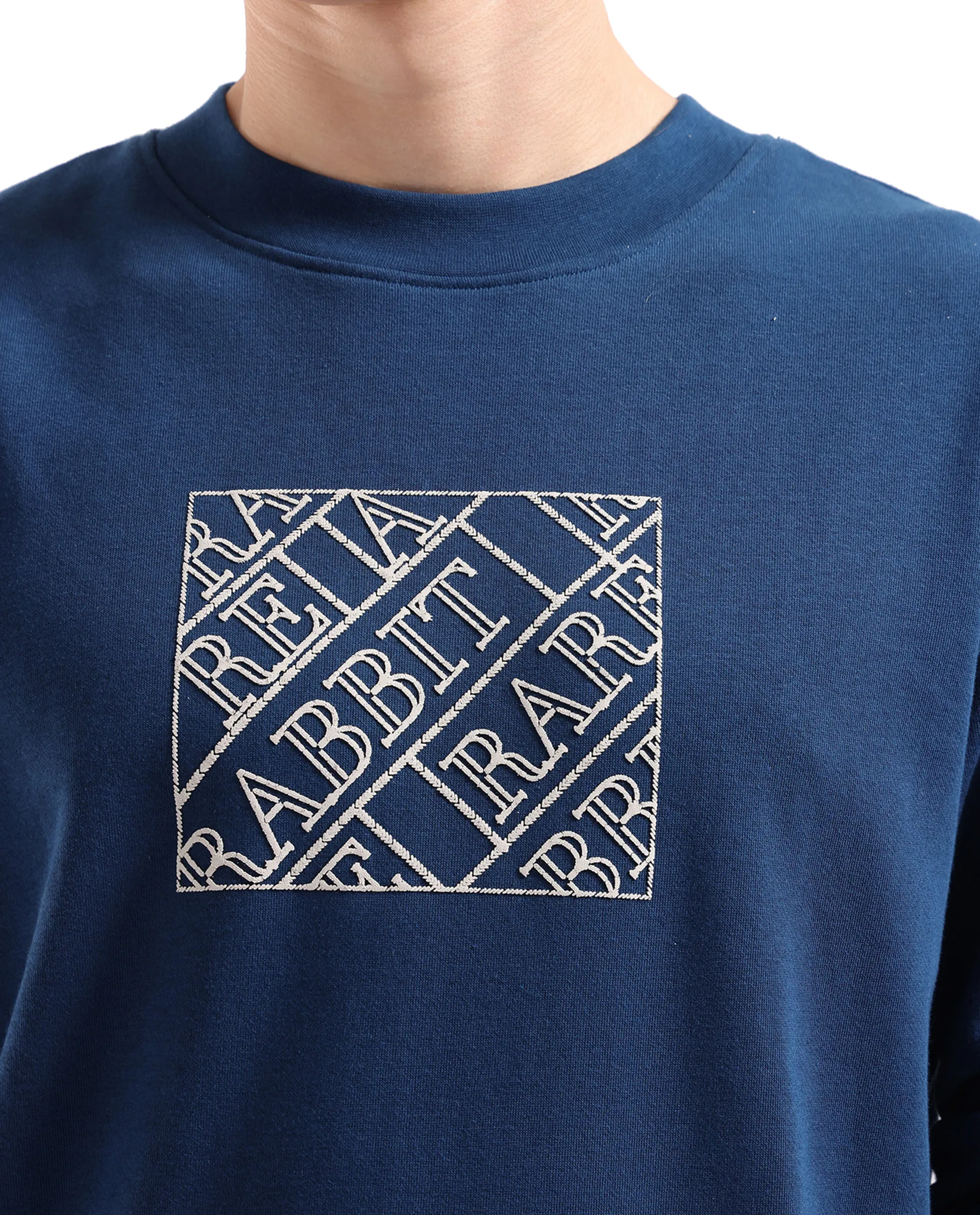 Rare Rabbit Men's Axton Dark Blue Cotton Graphic Print Regular Fit Full Sleeve Crew Neck Sweatshirt - Image 3