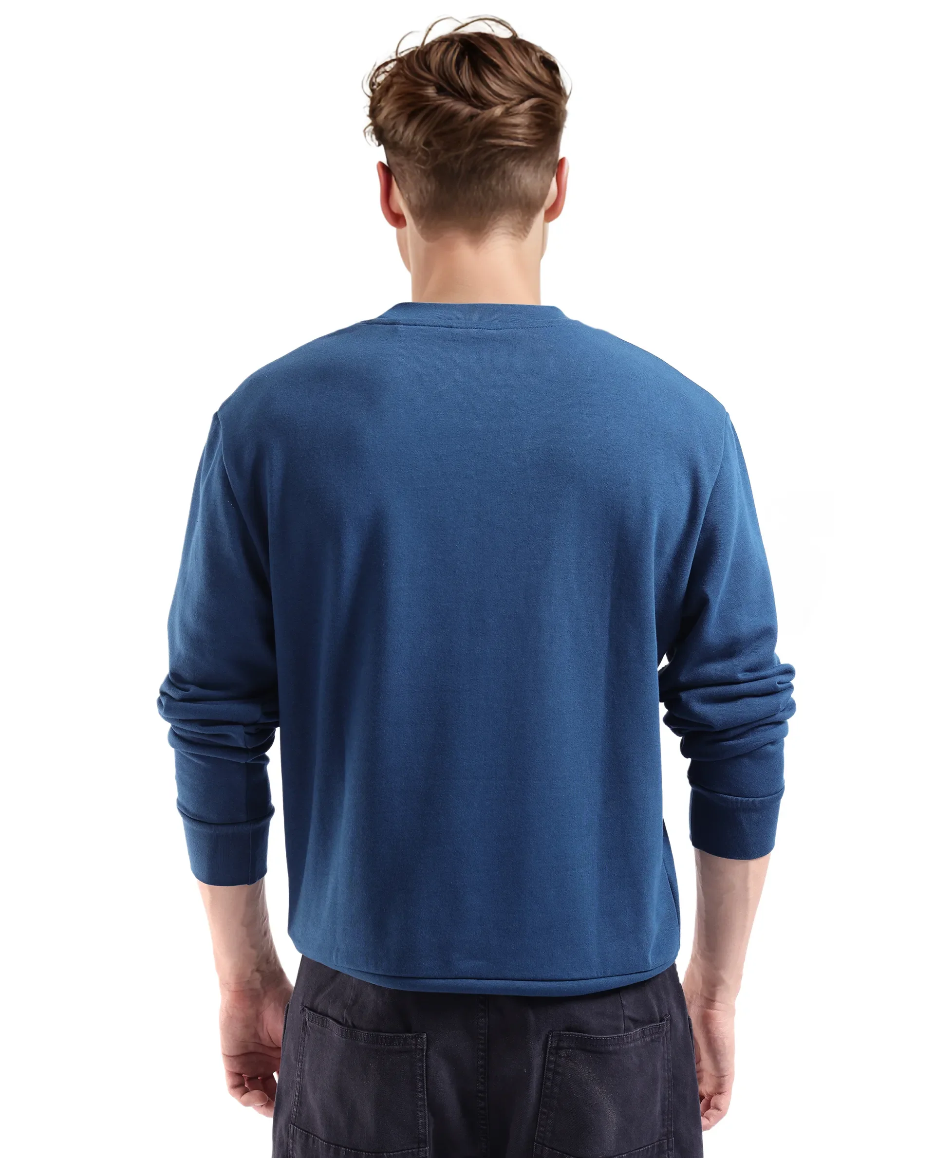 Rare Rabbit Men's Axton Dark Blue Cotton Graphic Print Regular Fit Full Sleeve Crew Neck Sweatshirt - Image 4