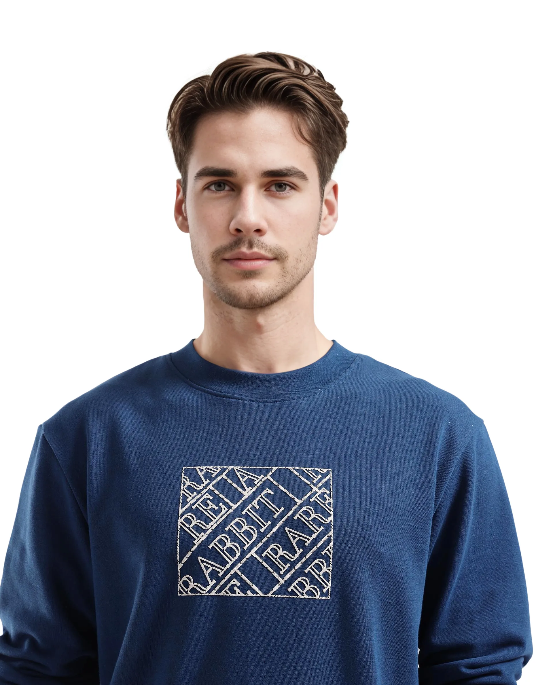 Rare Rabbit Men's Axton Dark Blue Cotton Graphic Print Regular Fit Full Sleeve Crew Neck Sweatshirt - Image 7