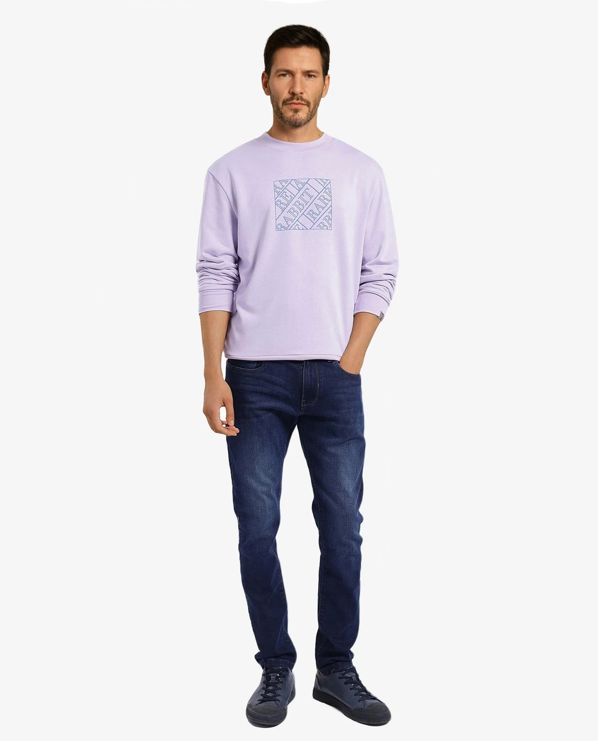 Rare Rabbit Men's Axton Pastel Purple Cotton Graphic Print Regular Fit Full Sleeve Crew Neck Sweatshirt - Image 3