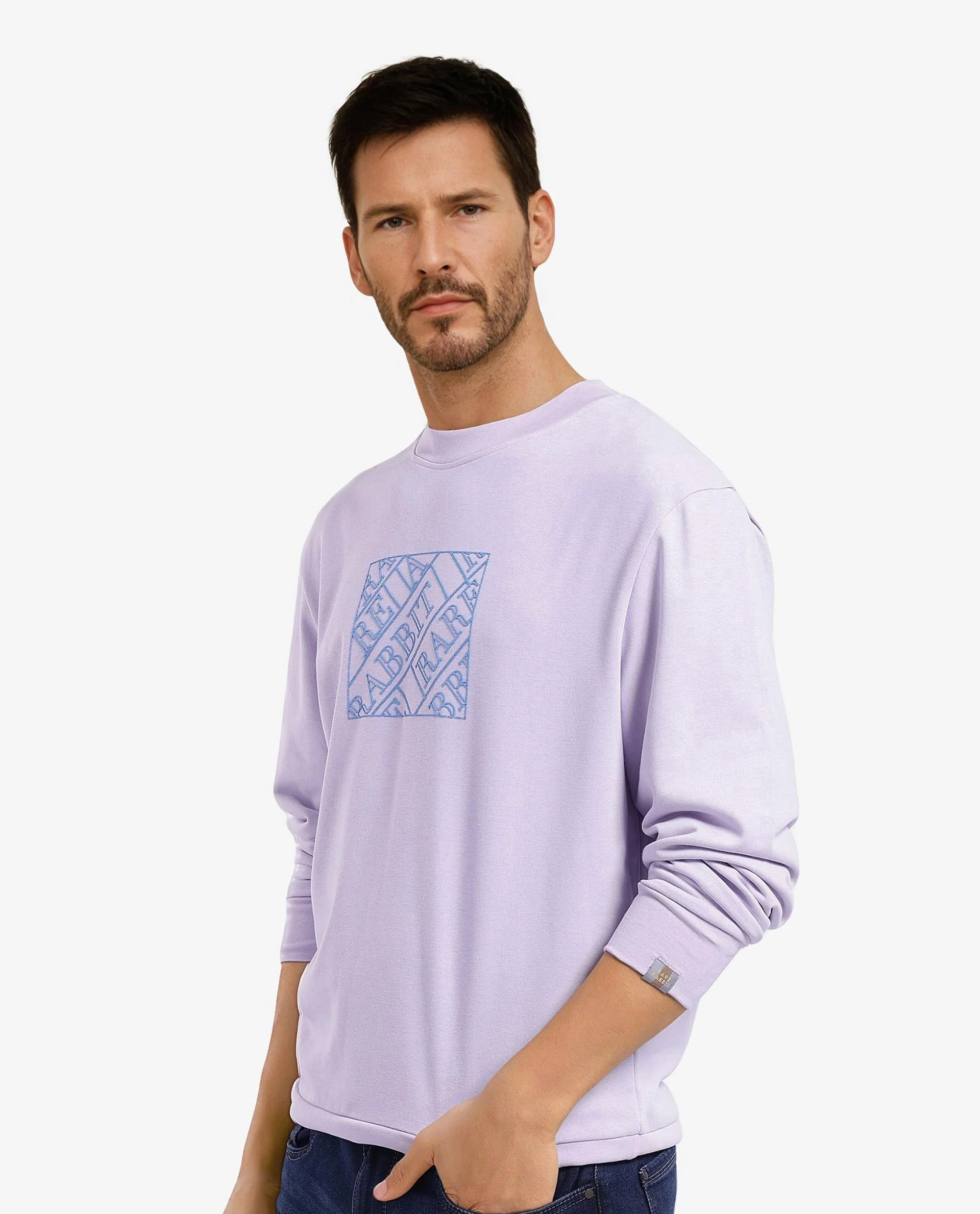 Rare Rabbit Men's Axton Pastel Purple Cotton Graphic Print Regular Fit Full Sleeve Crew Neck Sweatshirt - Image 6