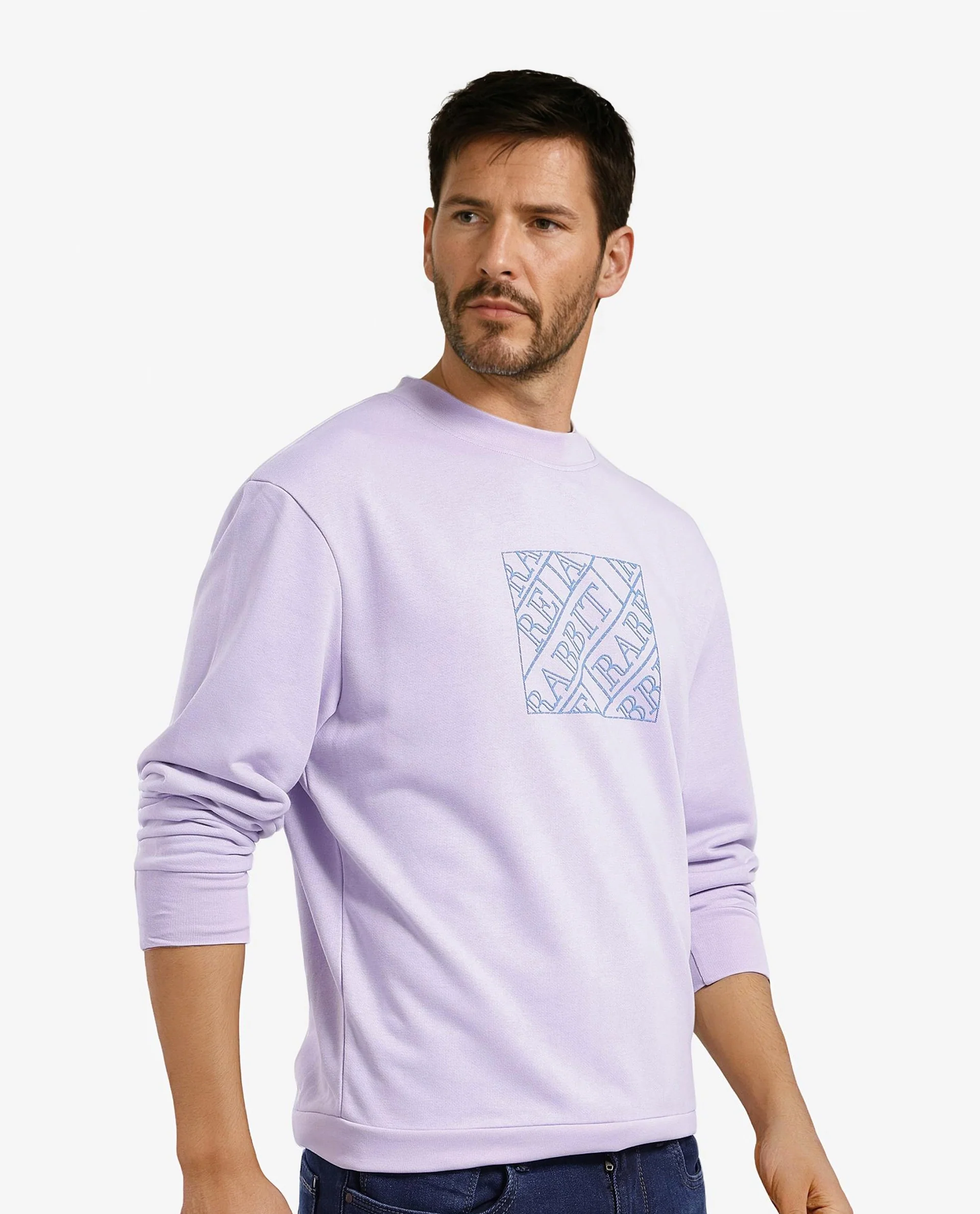 Rare Rabbit Men's Axton Pastel Purple Cotton Graphic Print Regular Fit Full Sleeve Crew Neck Sweatshirt - Image 7