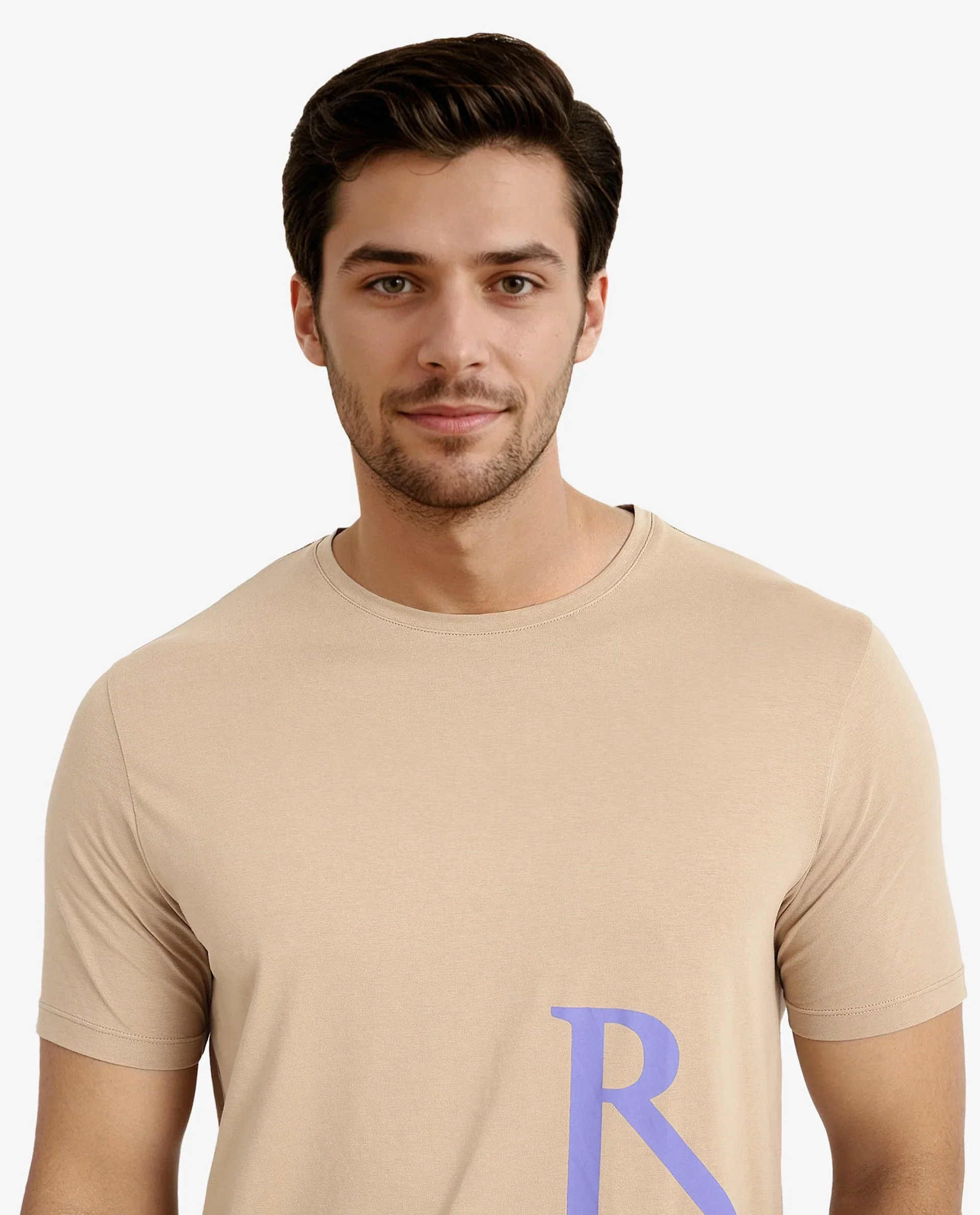 Rare Rabbit Men's Ayden Beige Cotton Graphic Print Regular Fit Half Sleeve Crew Neck T-Shirt - Image 4