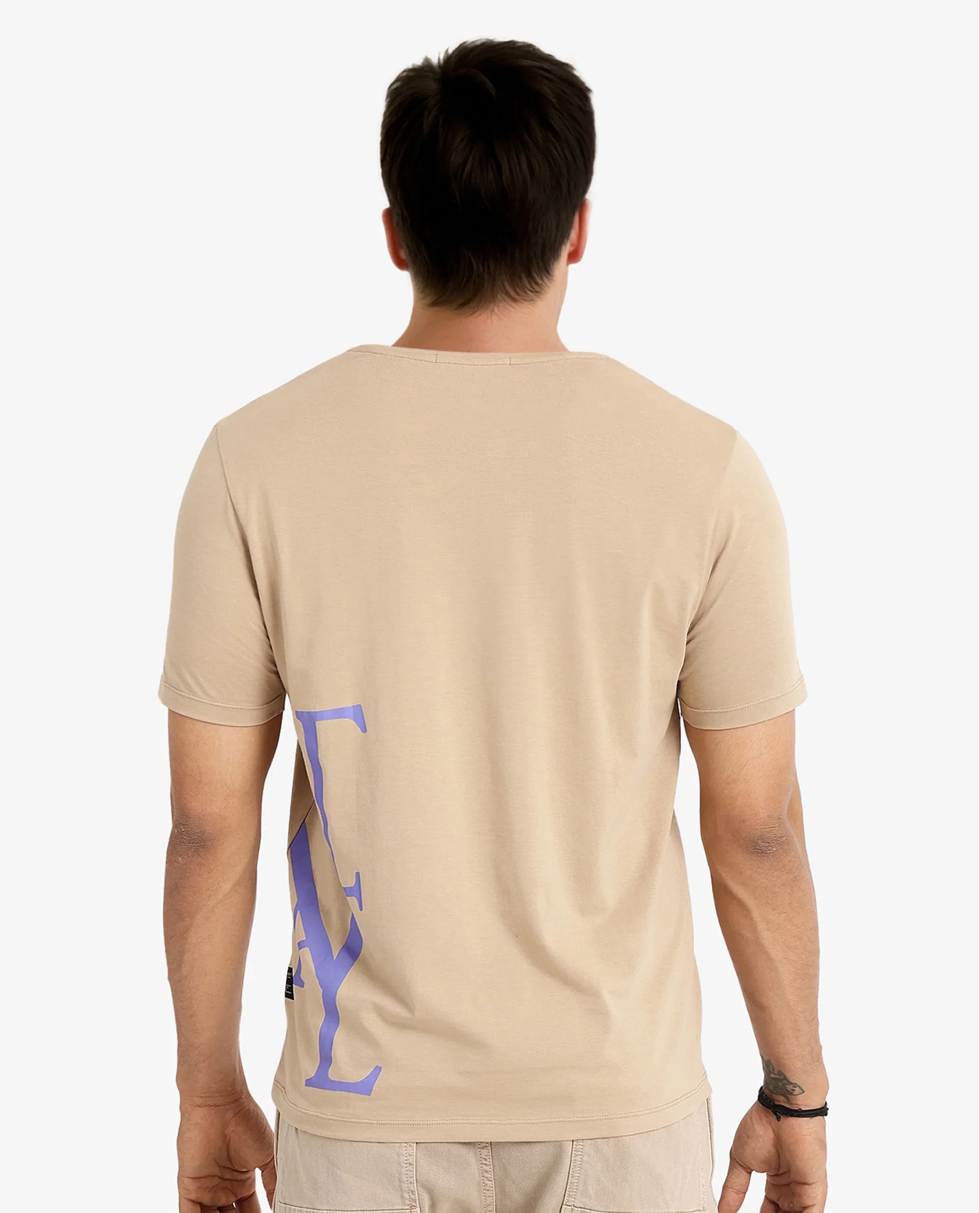 Rare Rabbit Men's Ayden Beige Cotton Graphic Print Regular Fit Half Sleeve Crew Neck T-Shirt - Image 5