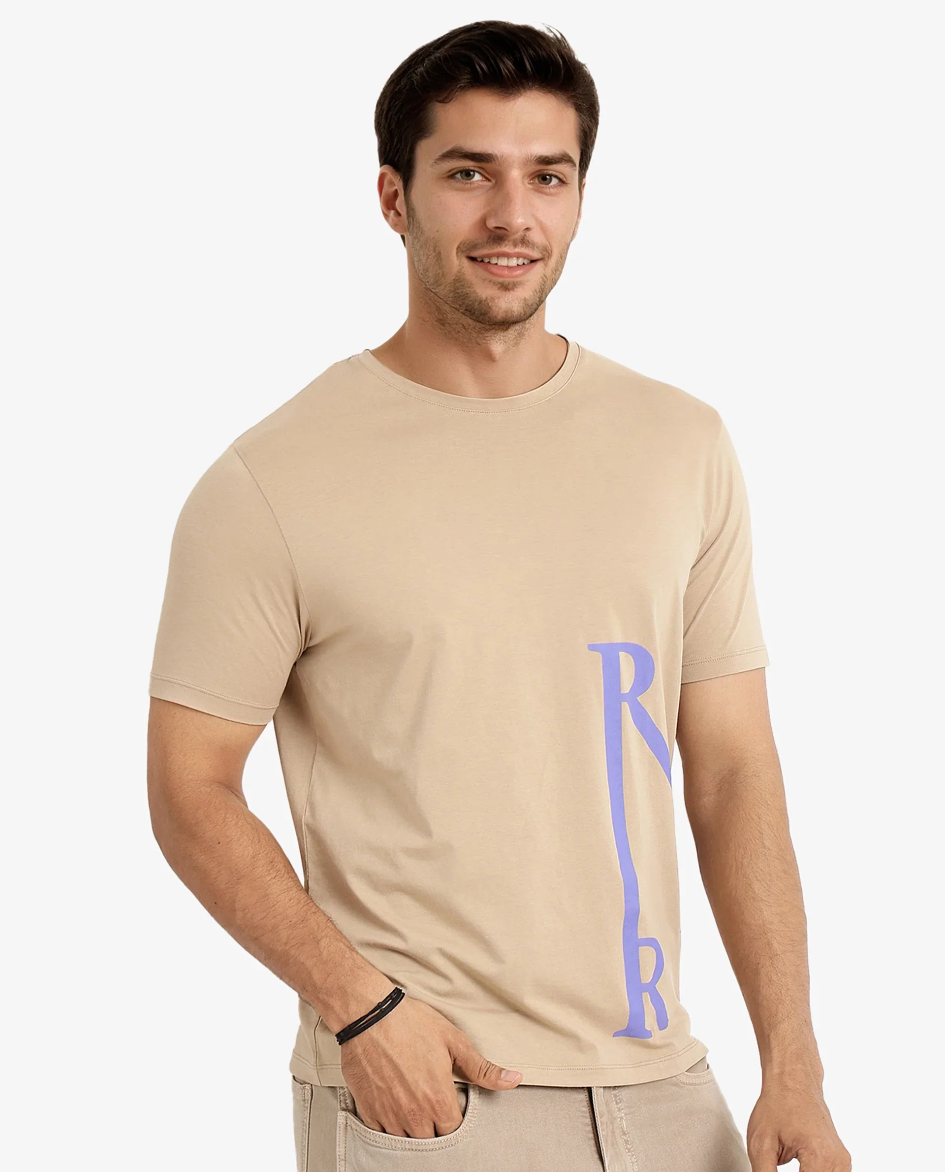 Rare Rabbit Men's Ayden Beige Cotton Graphic Print Regular Fit Half Sleeve Crew Neck T-Shirt - Image 7