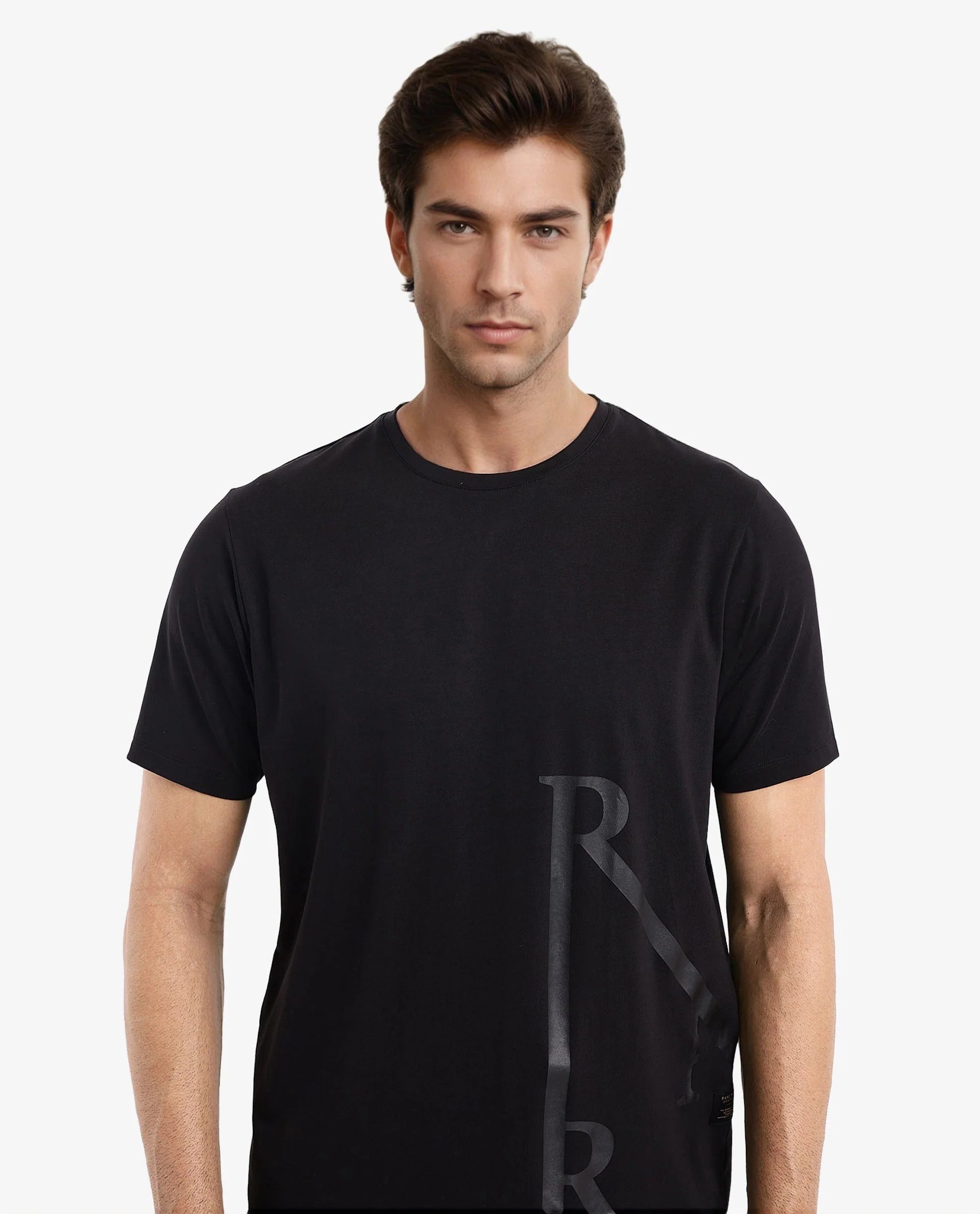 Rare Rabbit Men's Ayden Black Cotton Graphic Print Regular Fit Half Sleeve Crew Neck T-Shirt - Image 2
