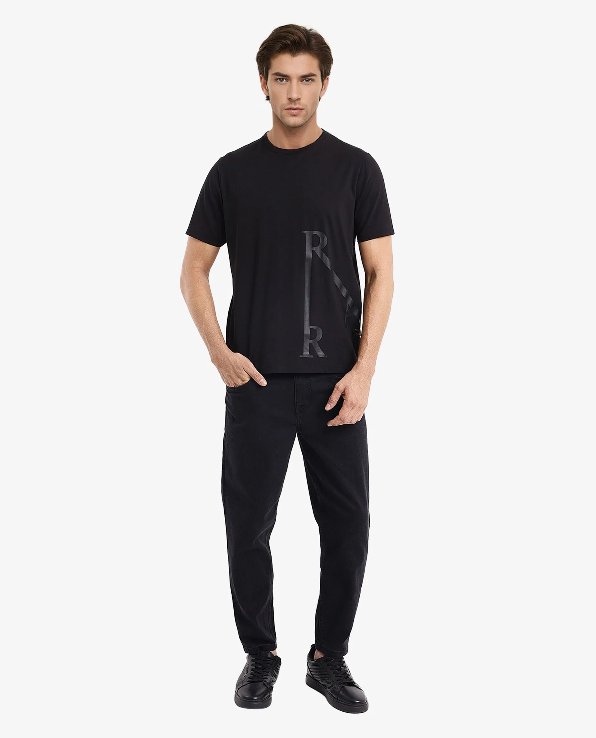 Rare Rabbit Men's Ayden Black Cotton Graphic Print Regular Fit Half Sleeve Crew Neck T-Shirt - Image 3