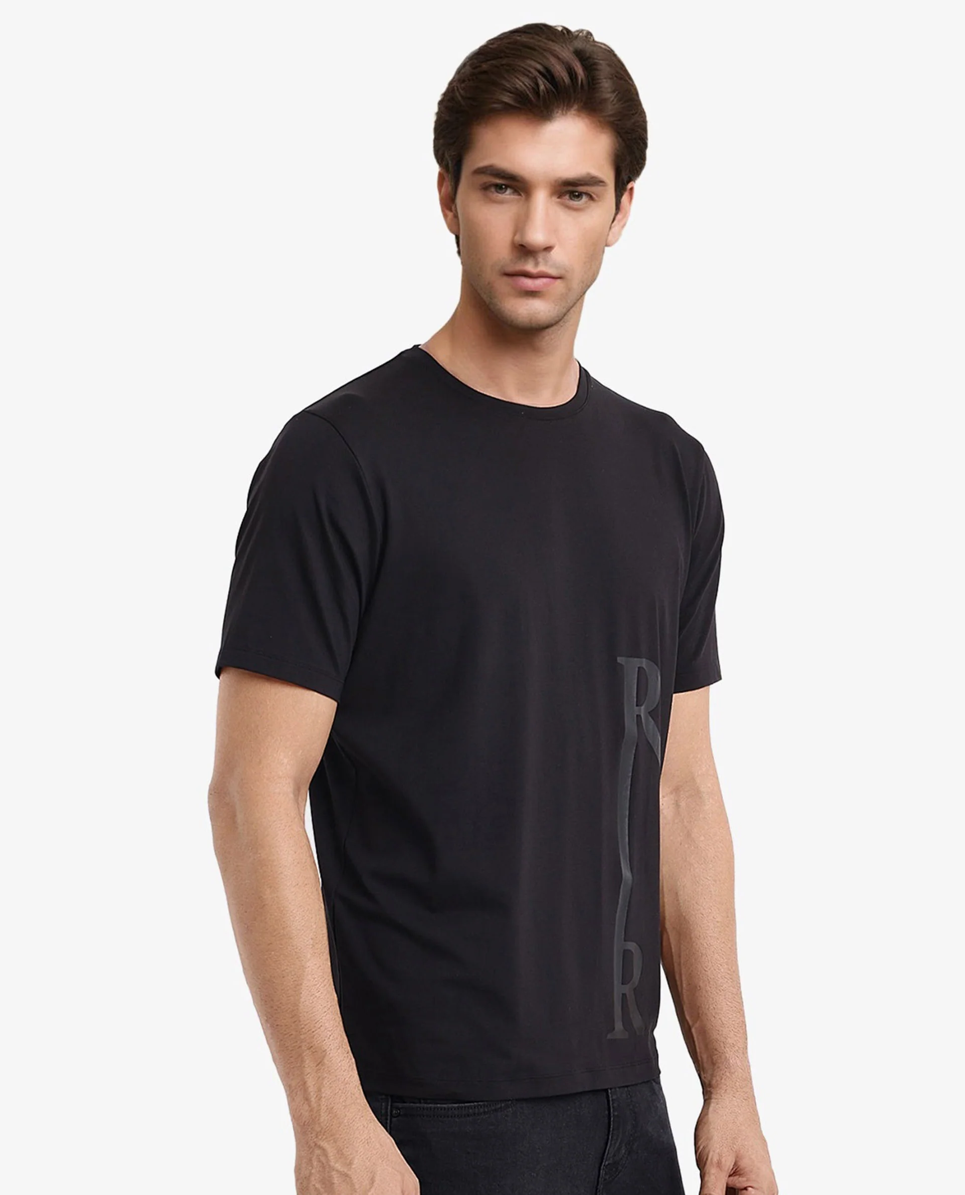 Rare Rabbit Men's Ayden Black Cotton Graphic Print Regular Fit Half Sleeve Crew Neck T-Shirt - Image 4