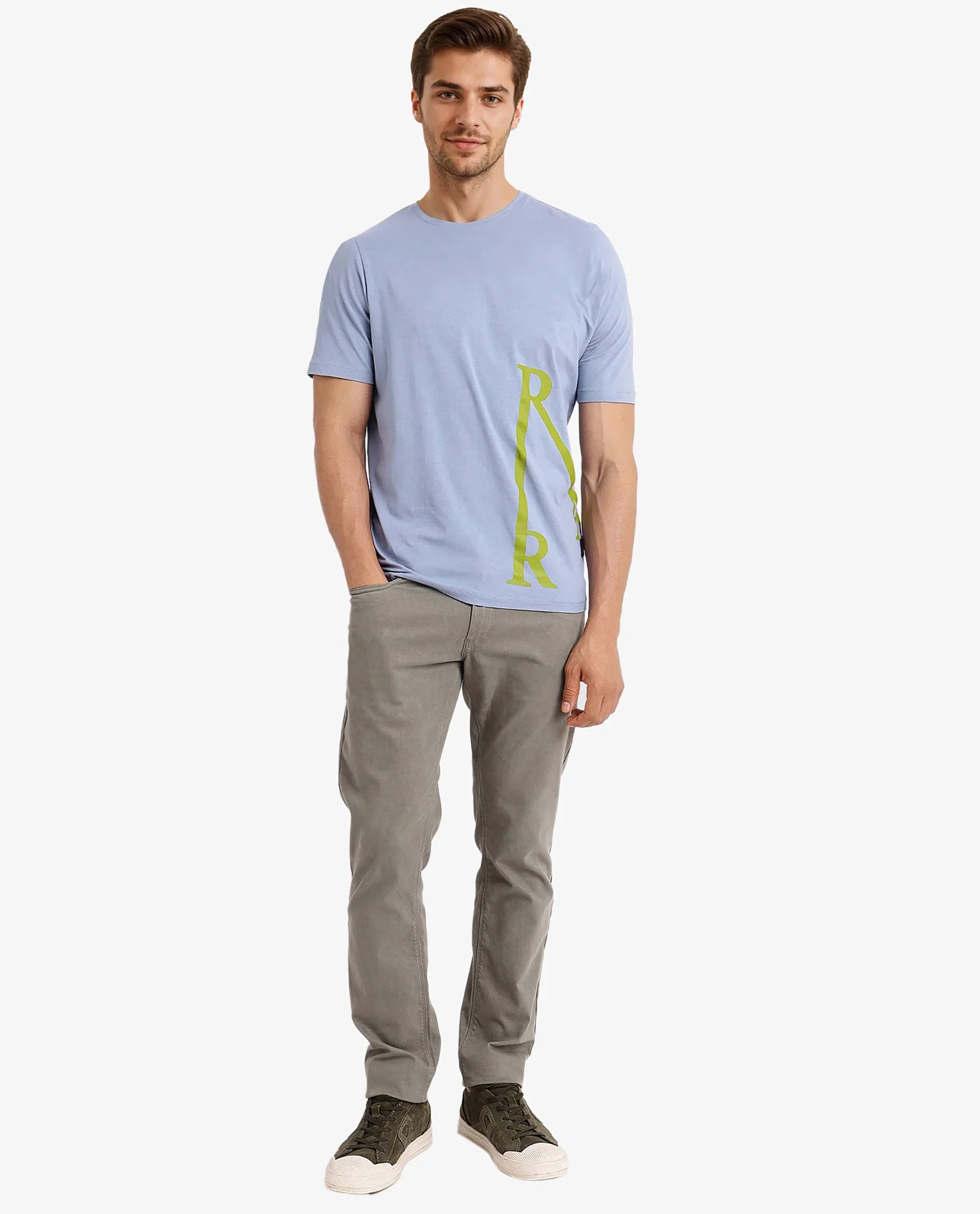 Rare Rabbit Men's Ayden Light Blue Cotton Graphic Print Regular Fit Half Sleeve Crew Neck T-Shirt - Image 2