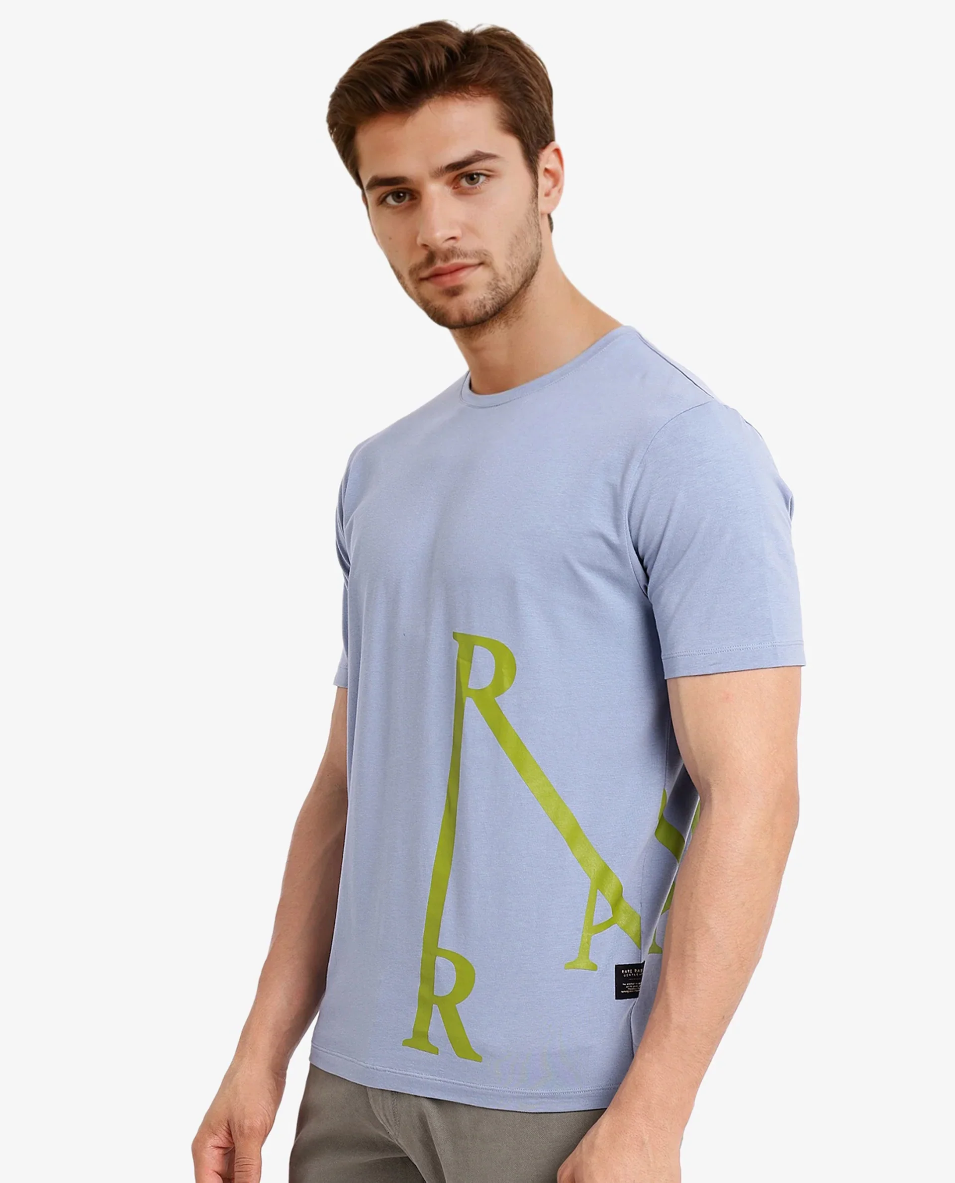 Rare Rabbit Men's Ayden Light Blue Cotton Graphic Print Regular Fit Half Sleeve Crew Neck T-Shirt - Image 4