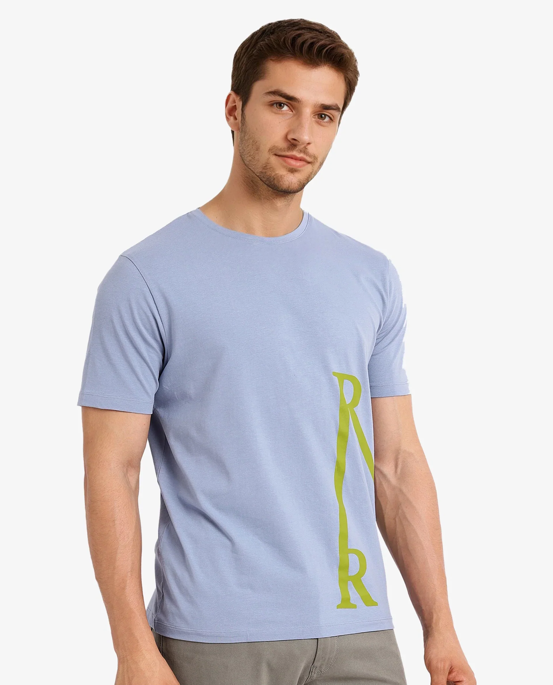 Rare Rabbit Men's Ayden Light Blue Cotton Graphic Print Regular Fit Half Sleeve Crew Neck T-Shirt - Image 5