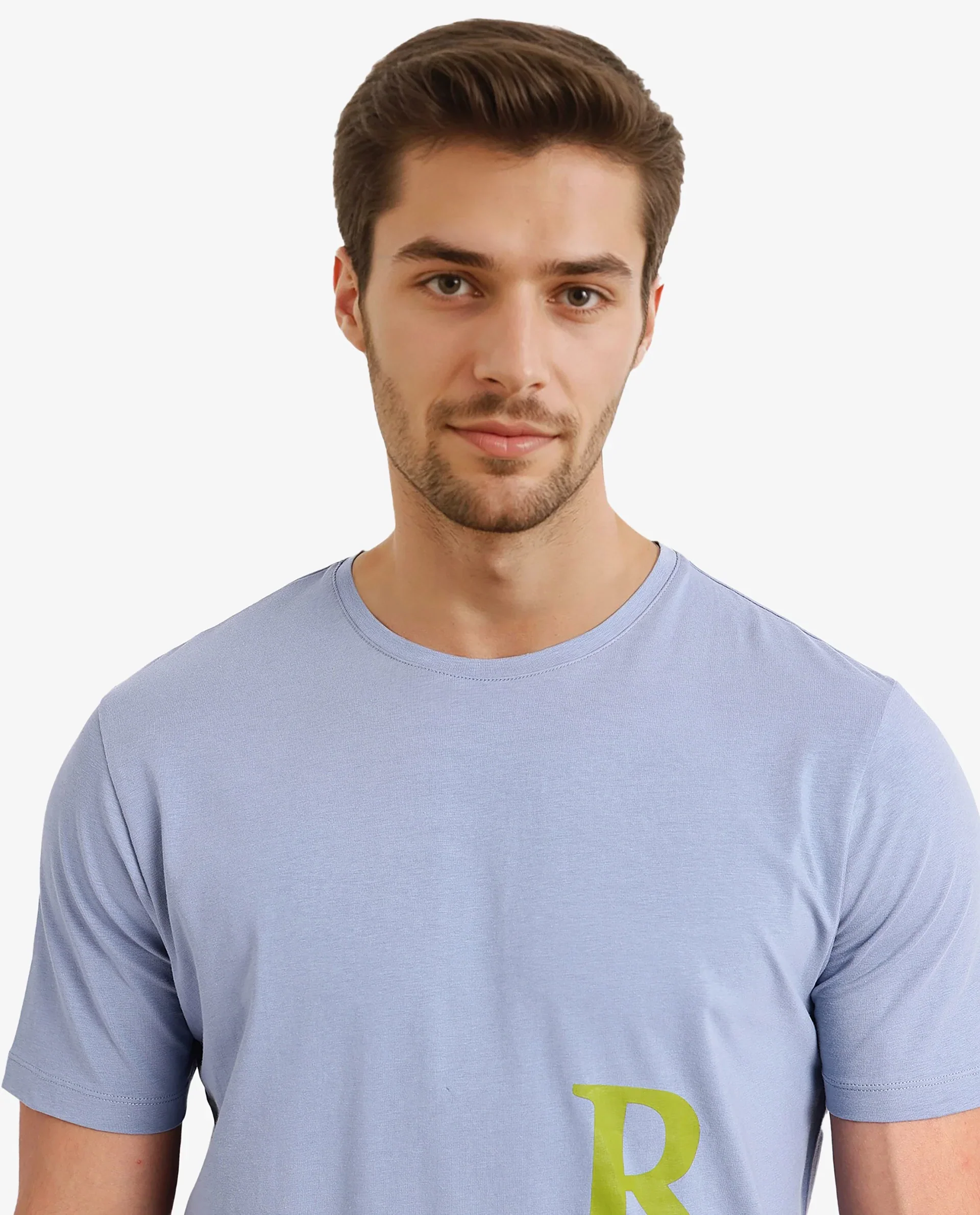 Rare Rabbit Men's Ayden Light Blue Cotton Graphic Print Regular Fit Half Sleeve Crew Neck T-Shirt - Image 6