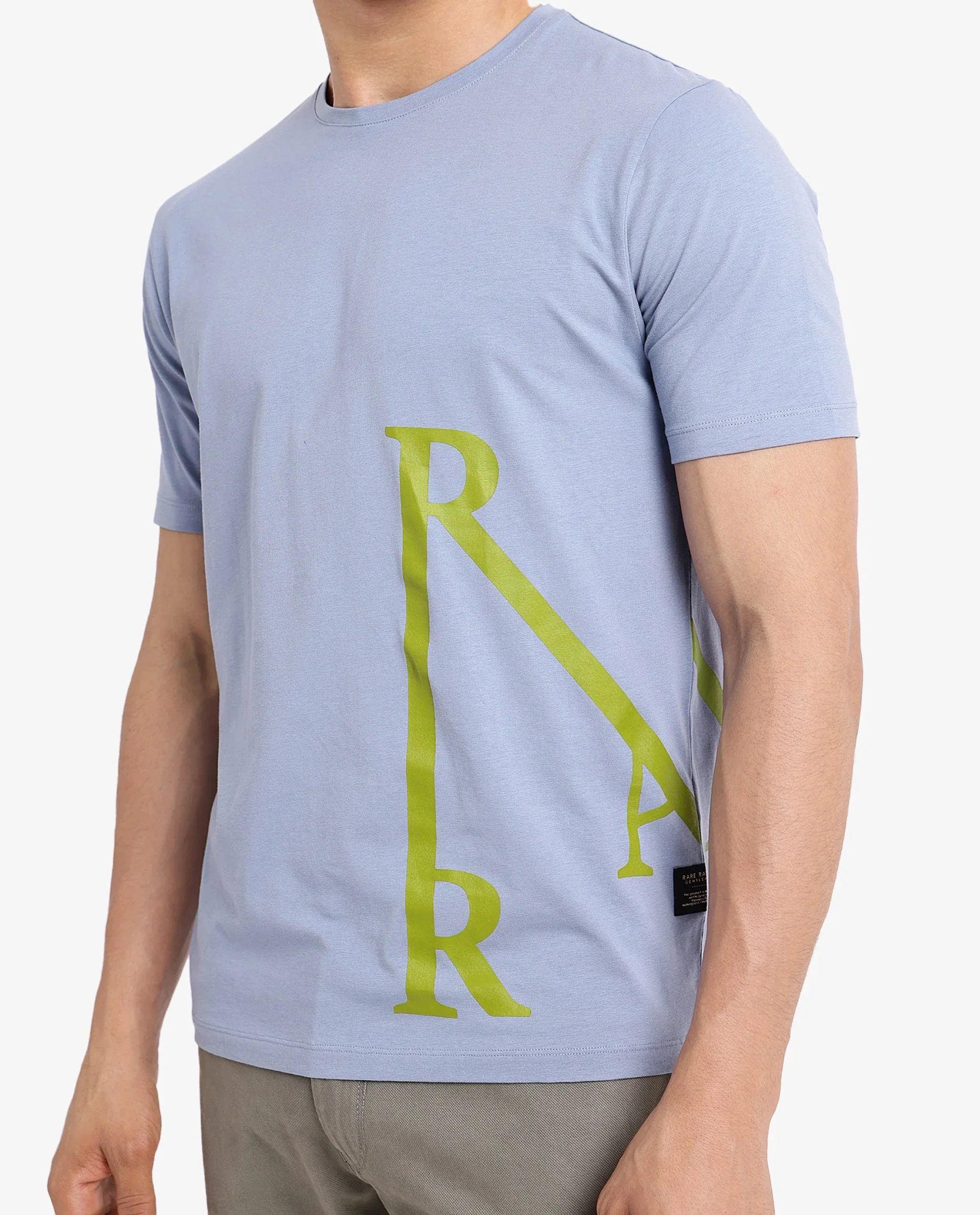 Rare Rabbit Men's Ayden Light Blue Cotton Graphic Print Regular Fit Half Sleeve Crew Neck T-Shirt - Image 7