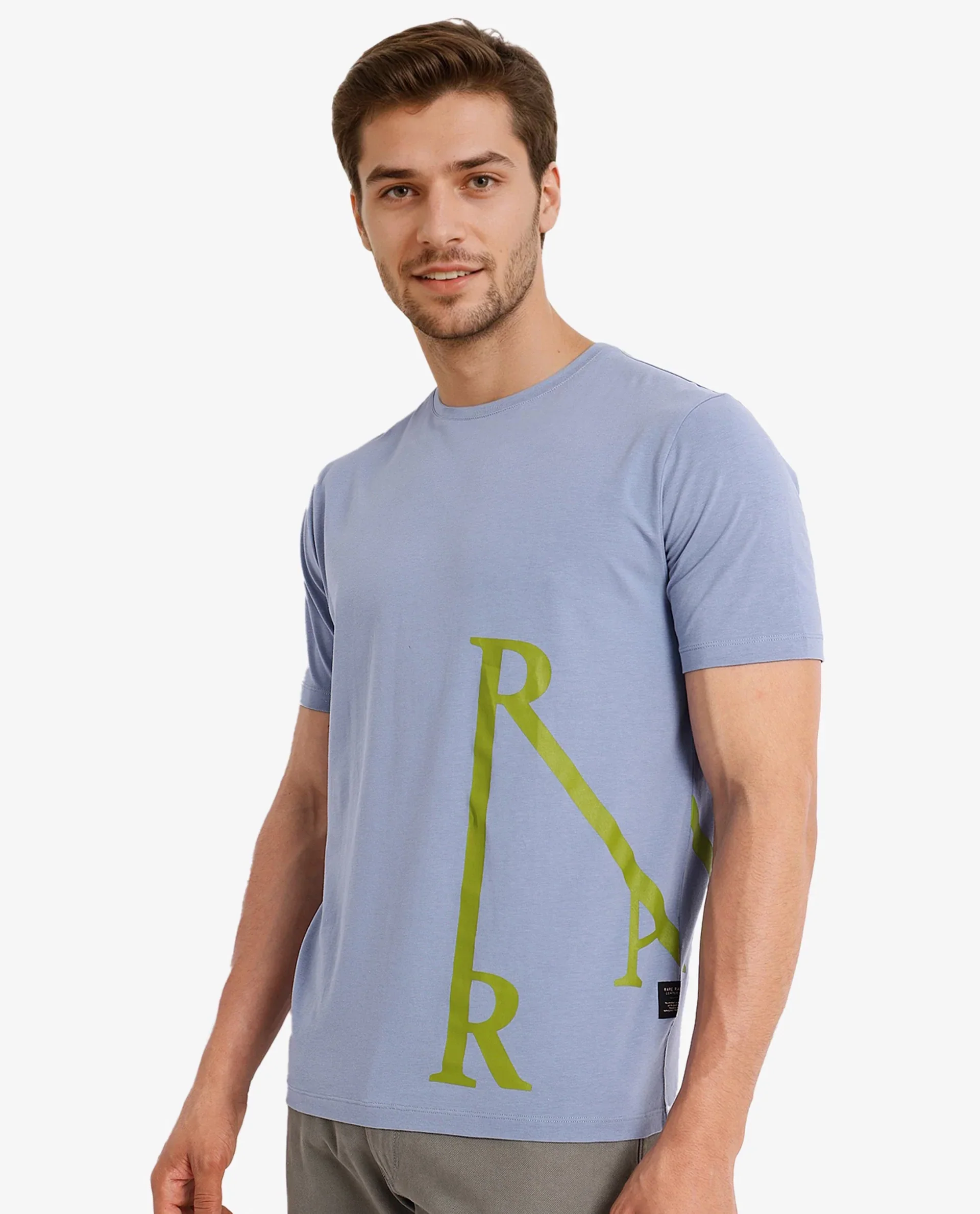 Rare Rabbit Men's Ayden Light Blue Cotton Graphic Print Regular Fit Half Sleeve Crew Neck T-Shirt - Image 8
