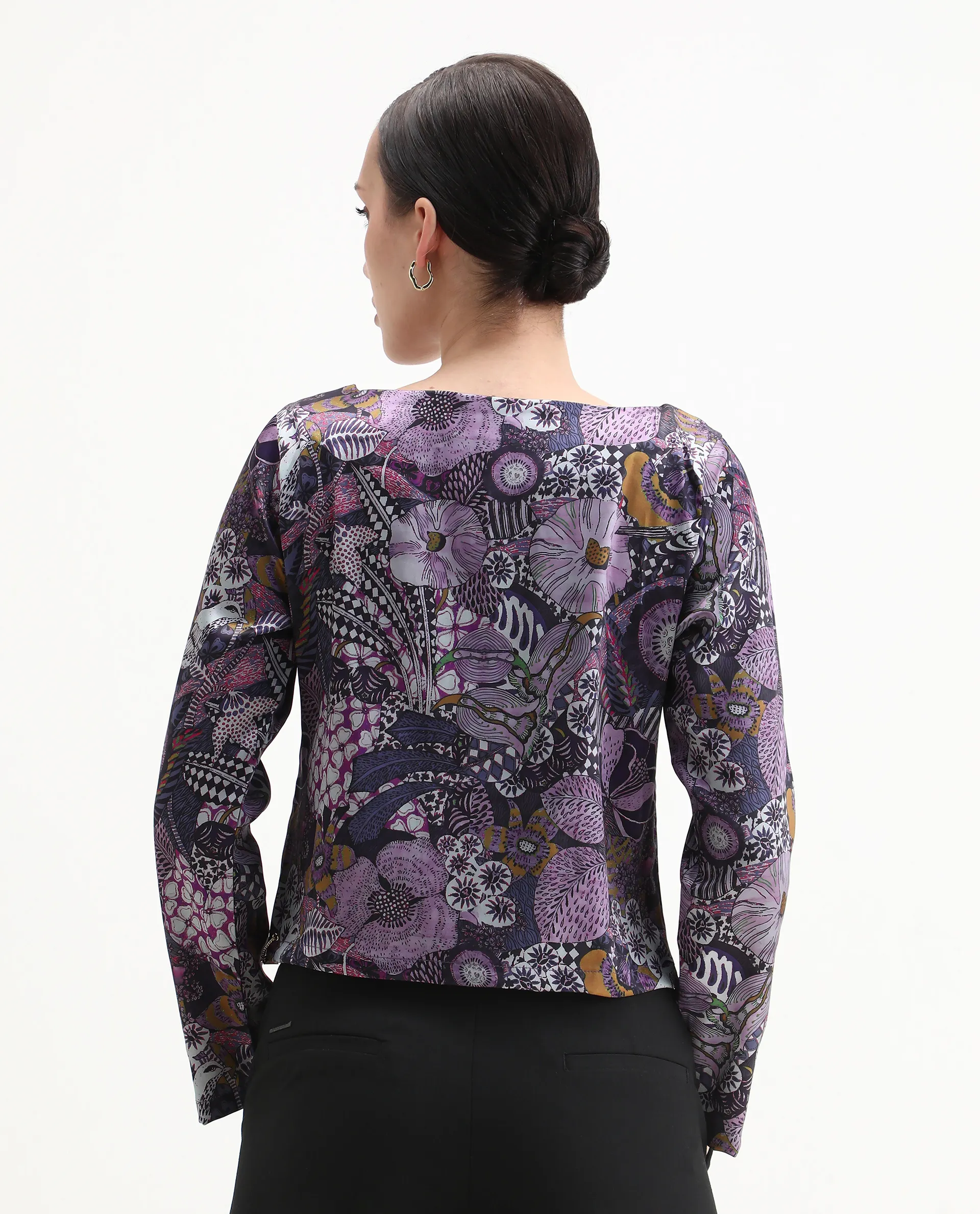 Rareism Women's Aydin Multi Satin Crew Neck Abstract Print Crop Regular Fit Top - Image 7
