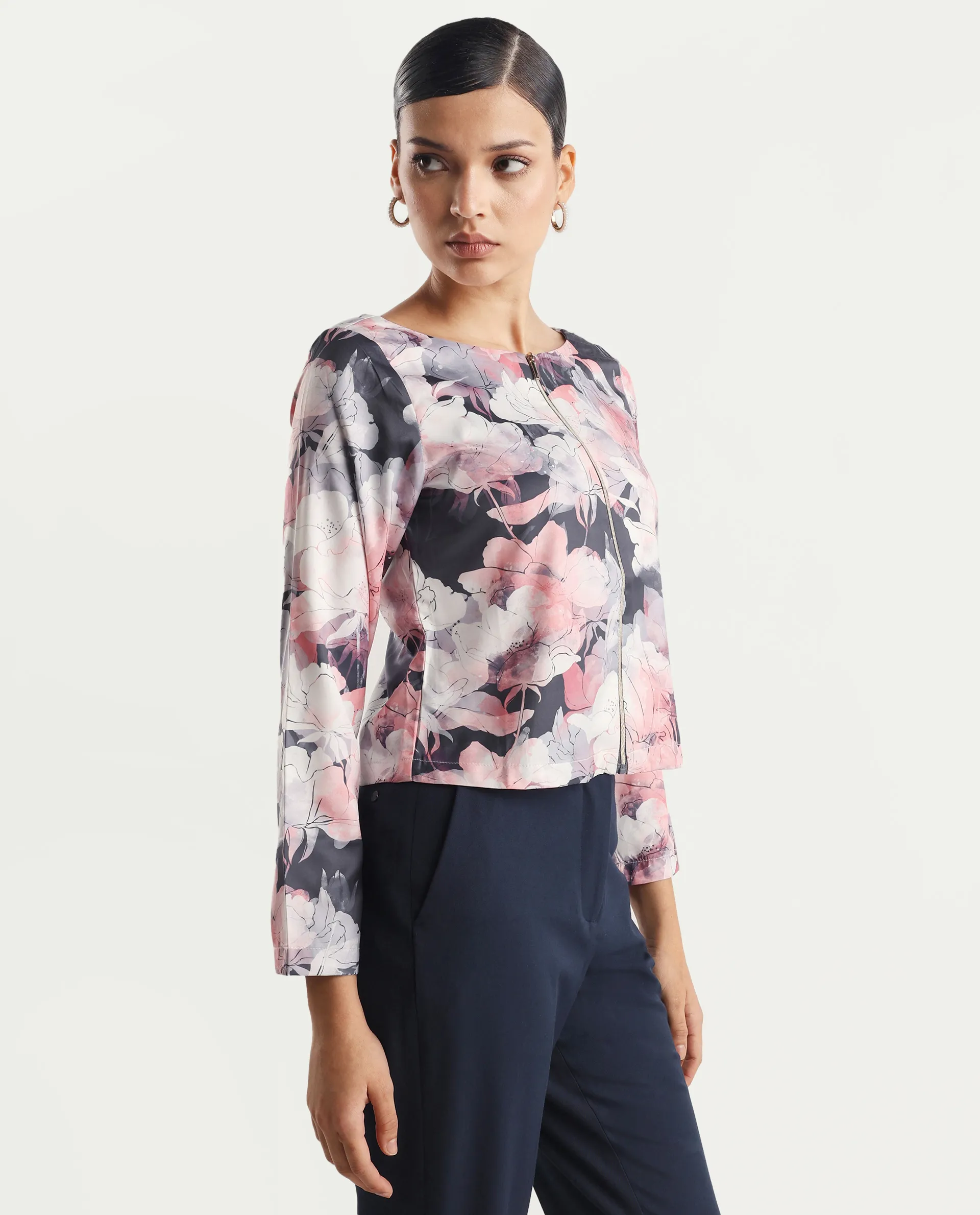Rareism Women's Aydino Multi Satin Crew Neck Floral Print Crop Regular Fit Top - Image 6