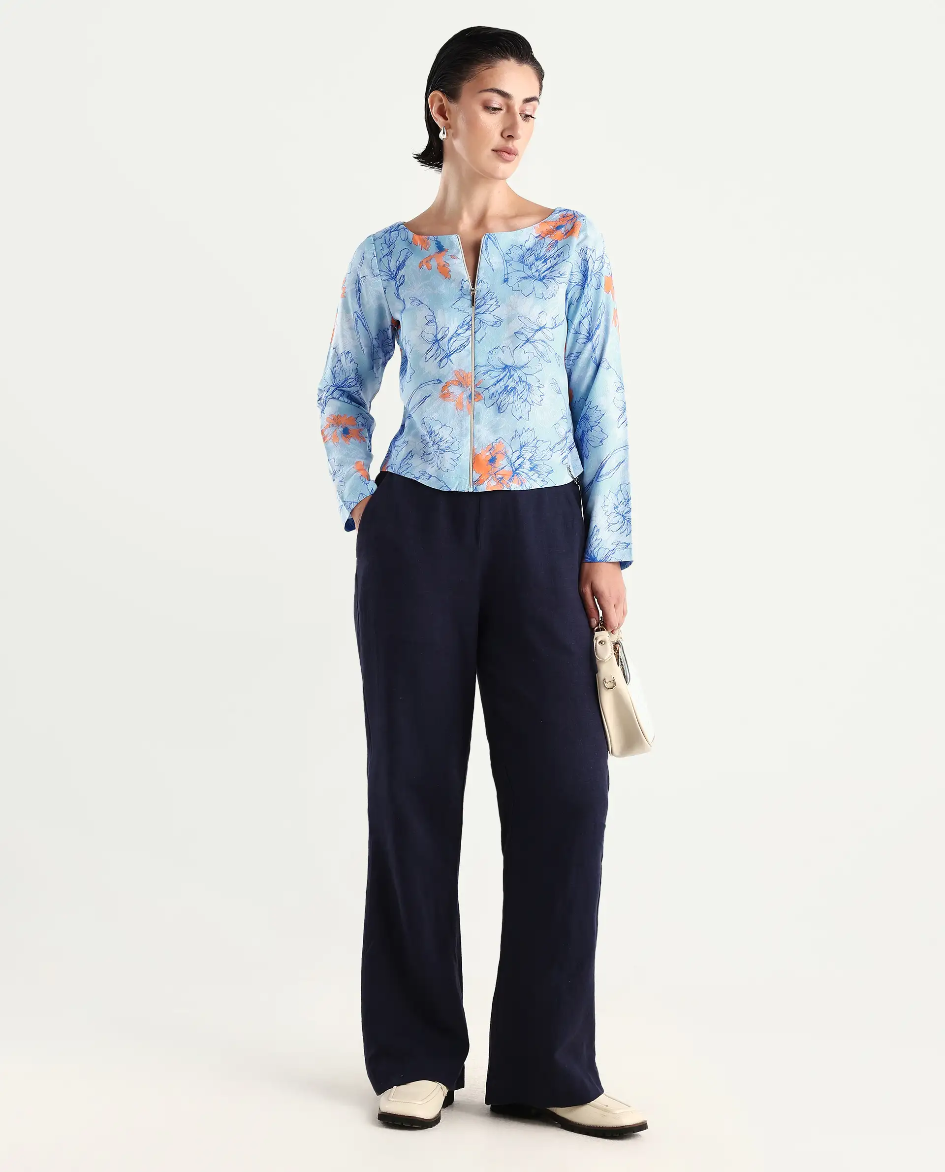 Rareism Women's Aydins Light Multi Satin Crew Neck Floral Print Crop Regular Fit Top - Image 2