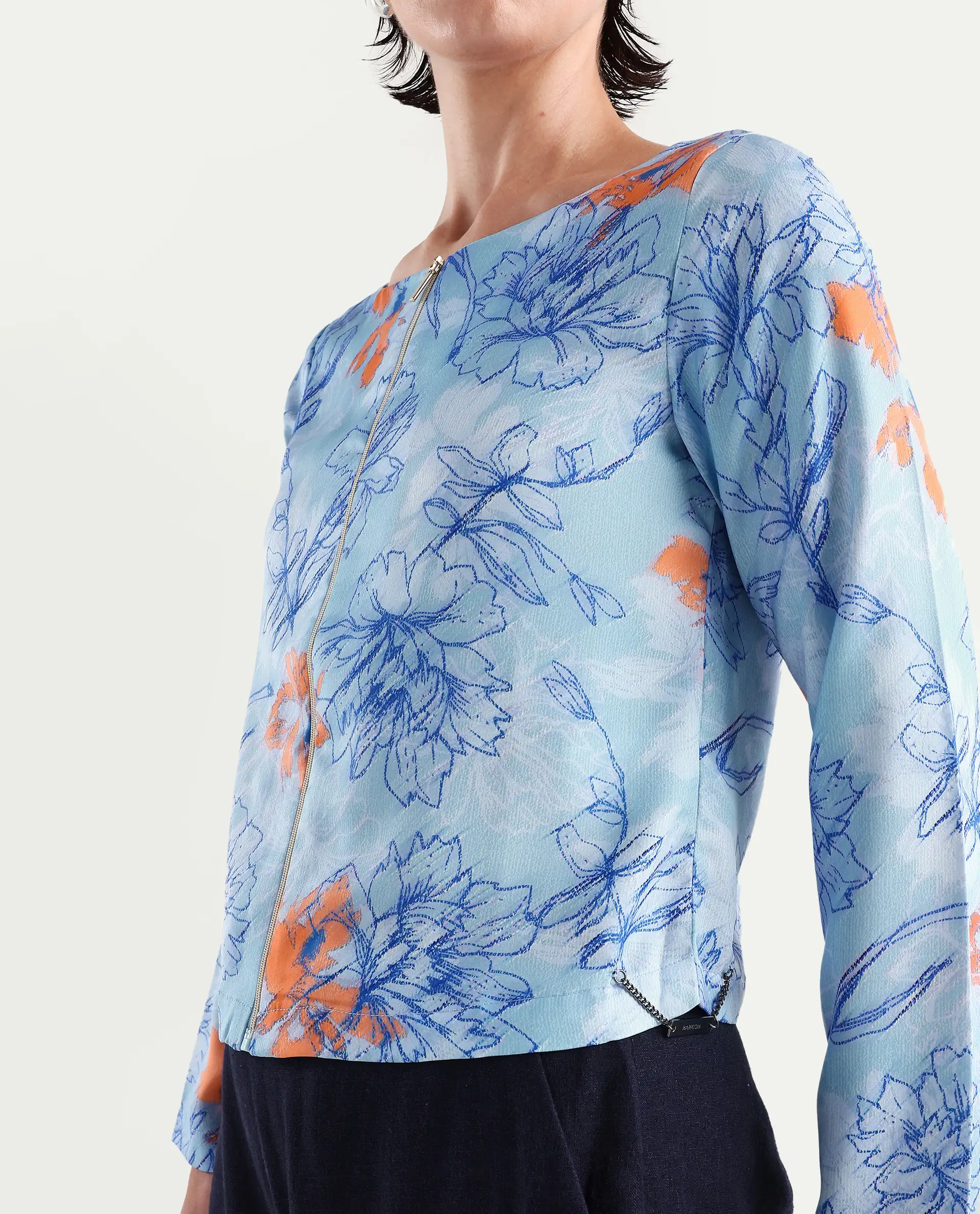Rareism Women's Aydins Light Multi Satin Crew Neck Floral Print Crop Regular Fit Top - Image 3