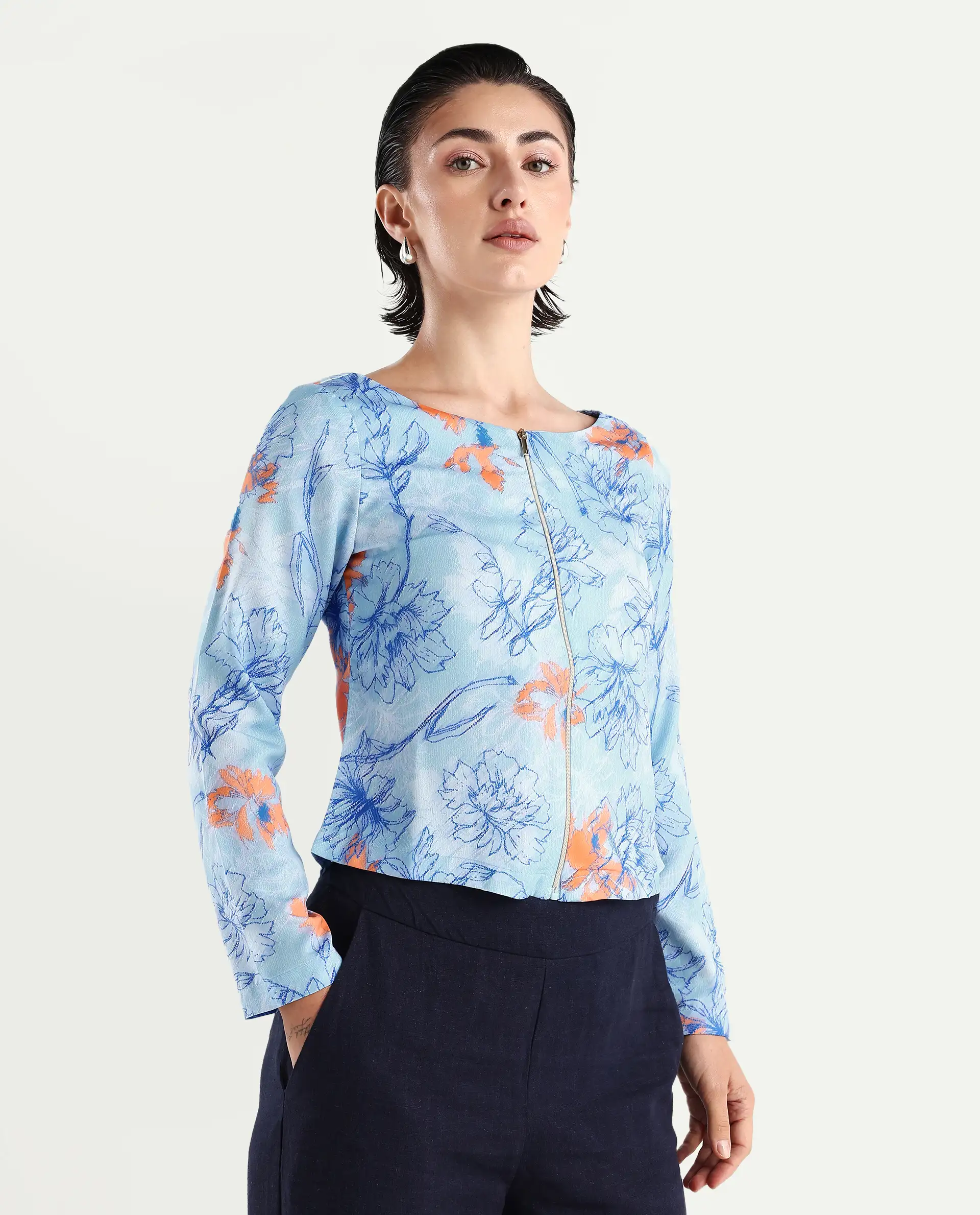 Rareism Women's Aydins Light Multi Satin Crew Neck Floral Print Crop Regular Fit Top - Image 5