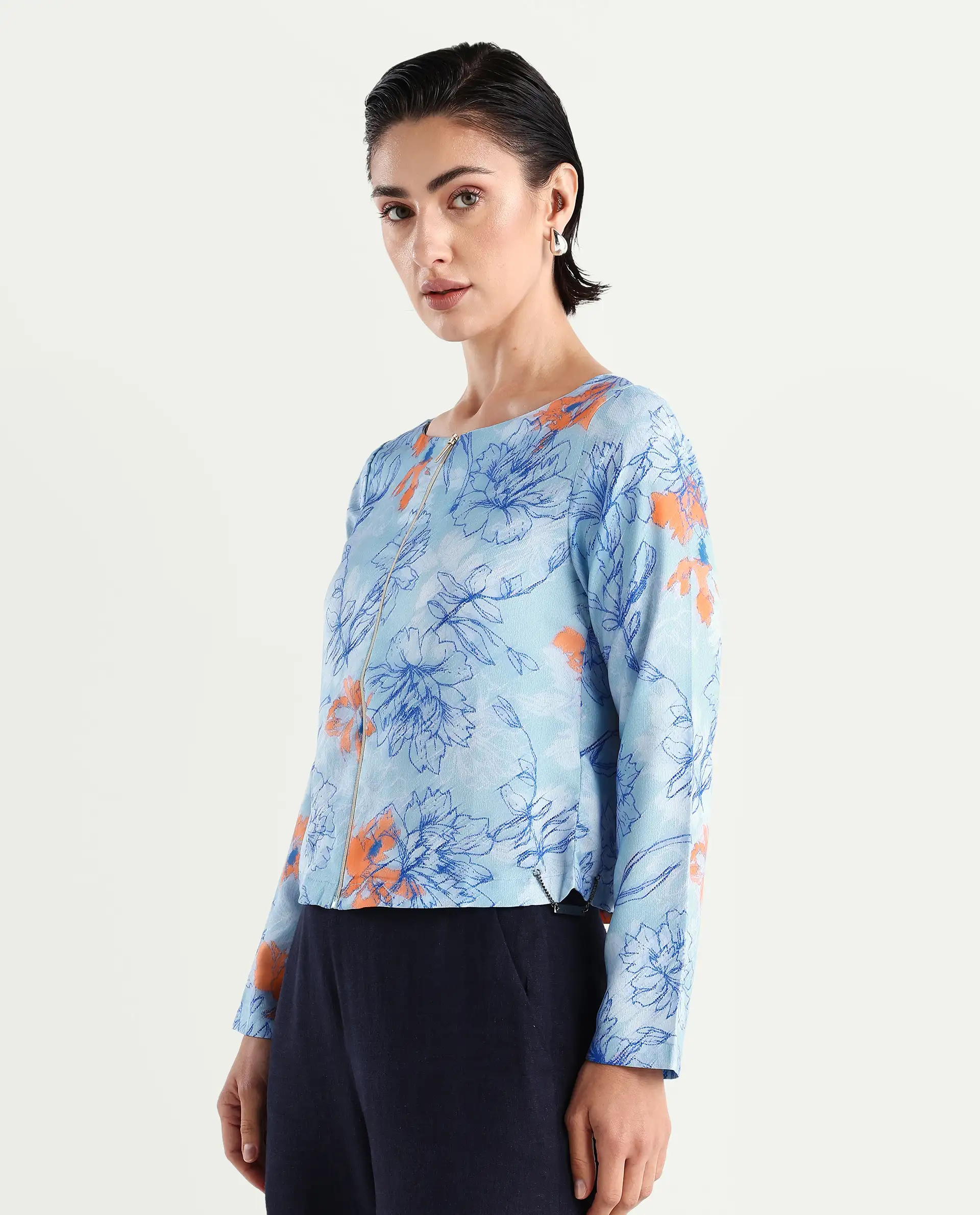 Rareism Women's Aydins Light Multi Satin Crew Neck Floral Print Crop Regular Fit Top - Image 6