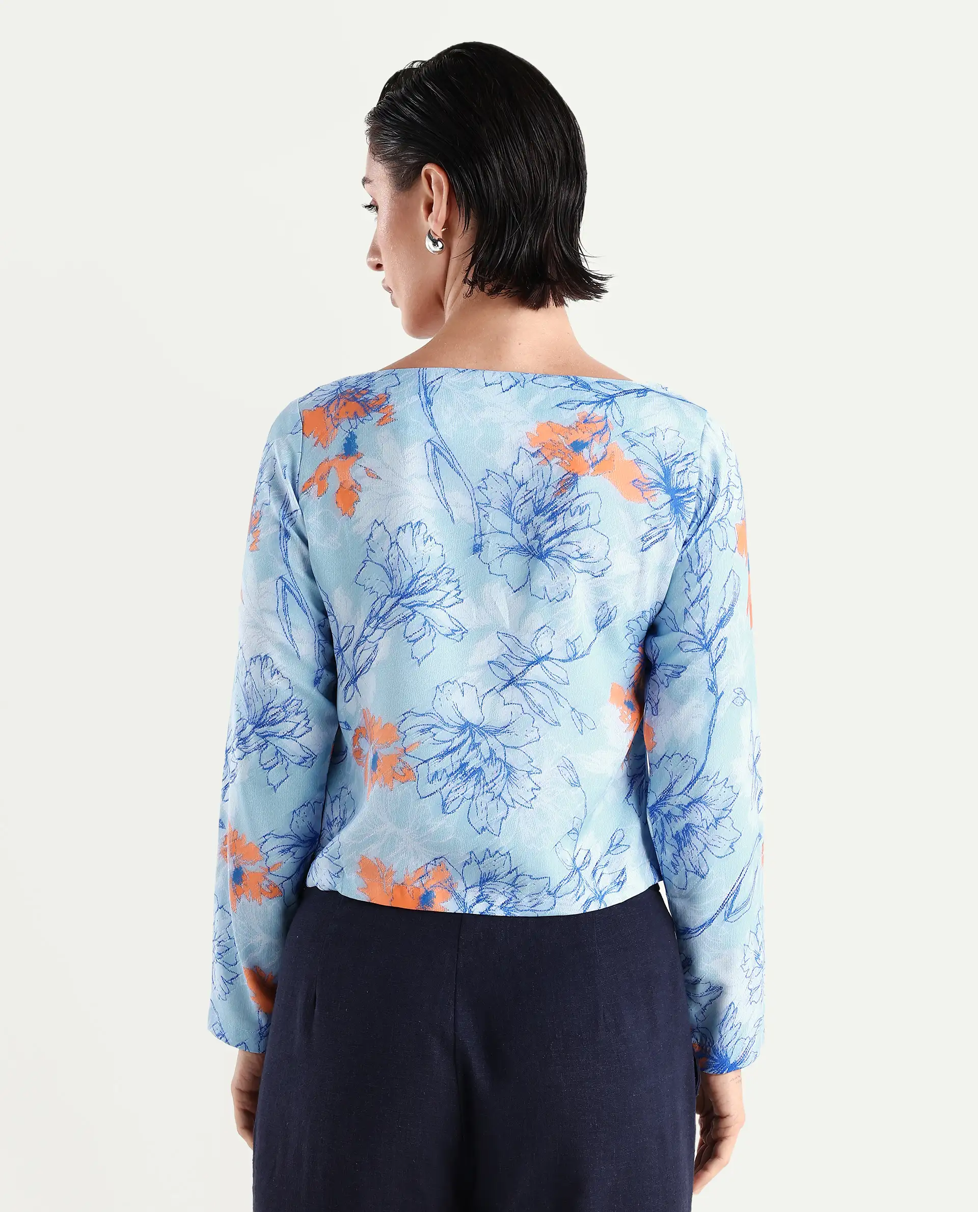 Rareism Women's Aydins Light Multi Satin Crew Neck Floral Print Crop Regular Fit Top - Image 7