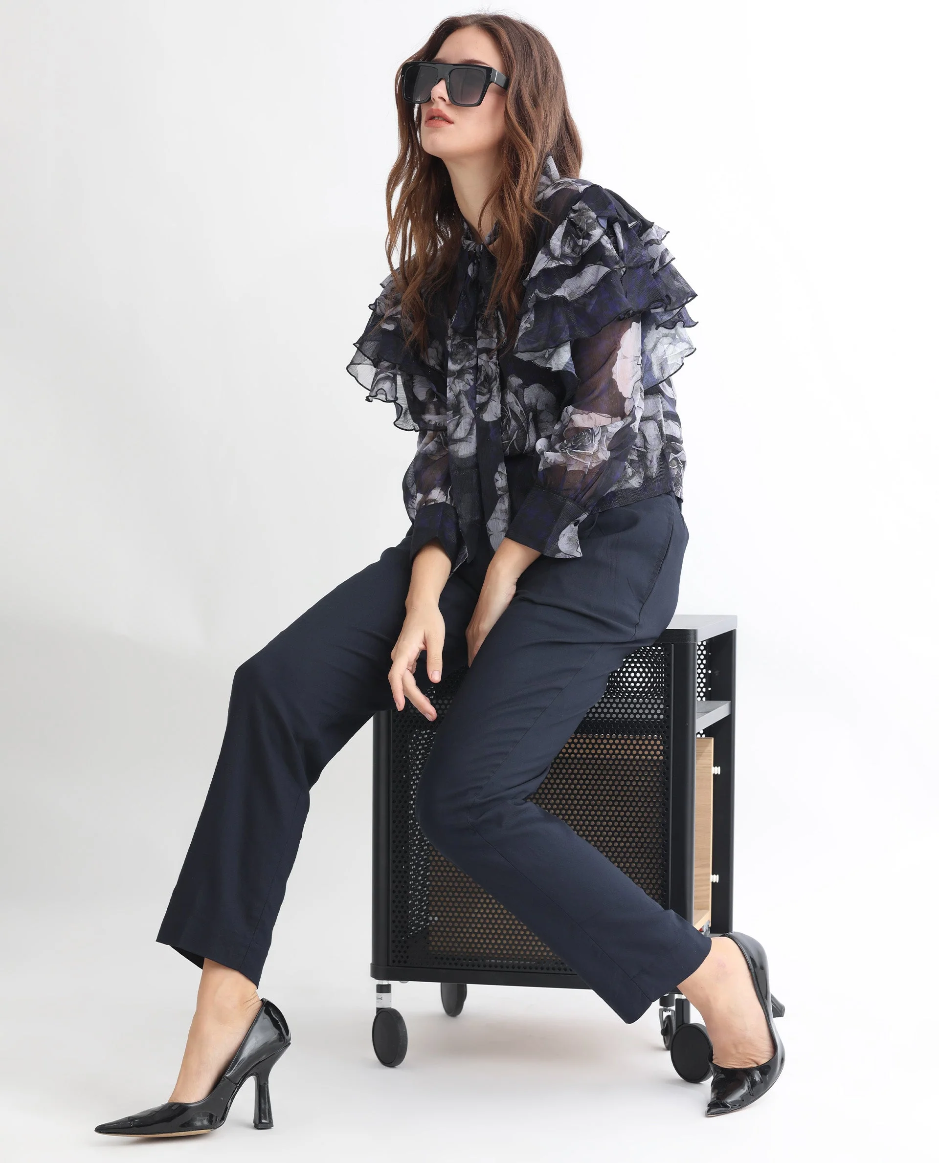 Rareism Women's Ayka Dusky Purple Polyester V-Neck Floral Print Cuffed Sleeve Regular Fit Top - Image 12