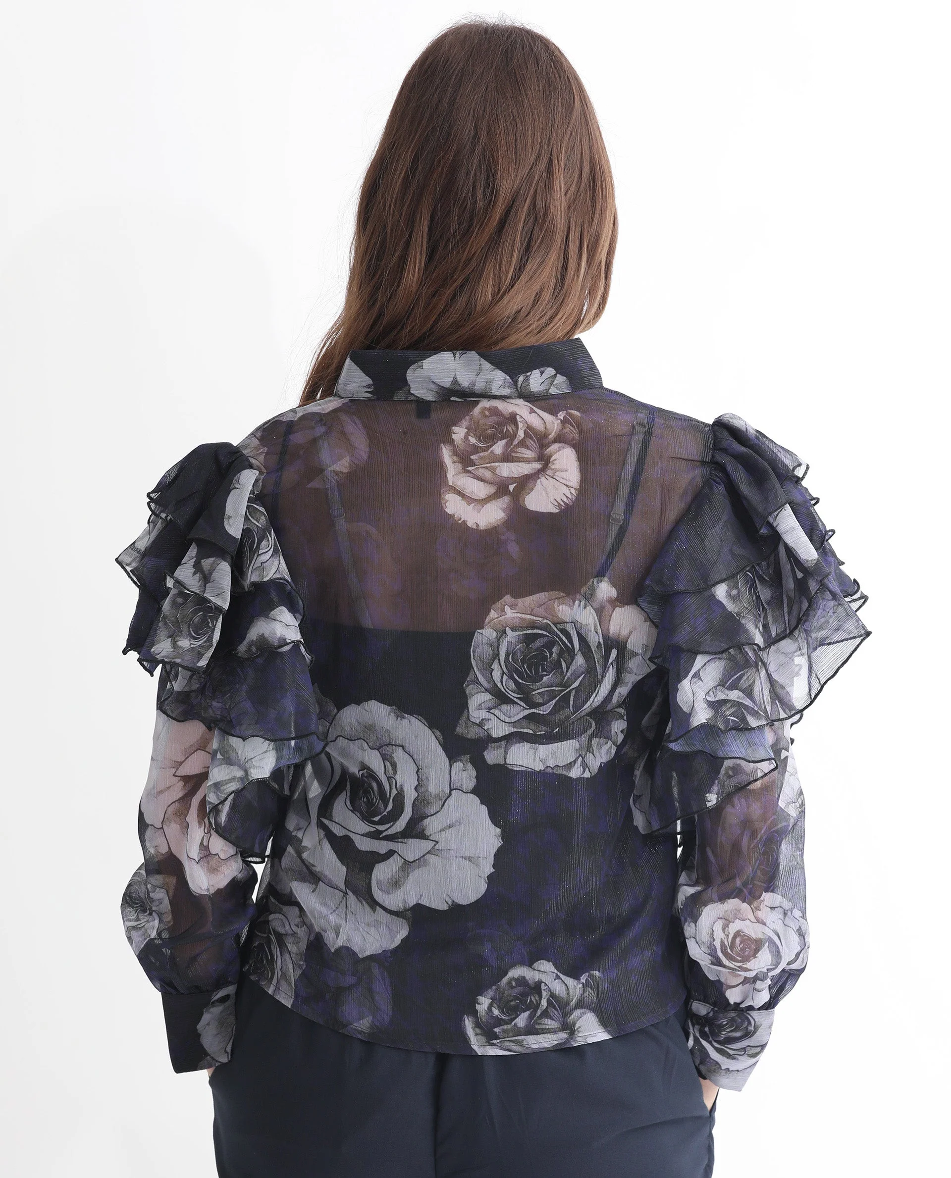 Rareism Women's Ayka Dusky Purple Polyester V-Neck Floral Print Cuffed Sleeve Regular Fit Top - Image 15