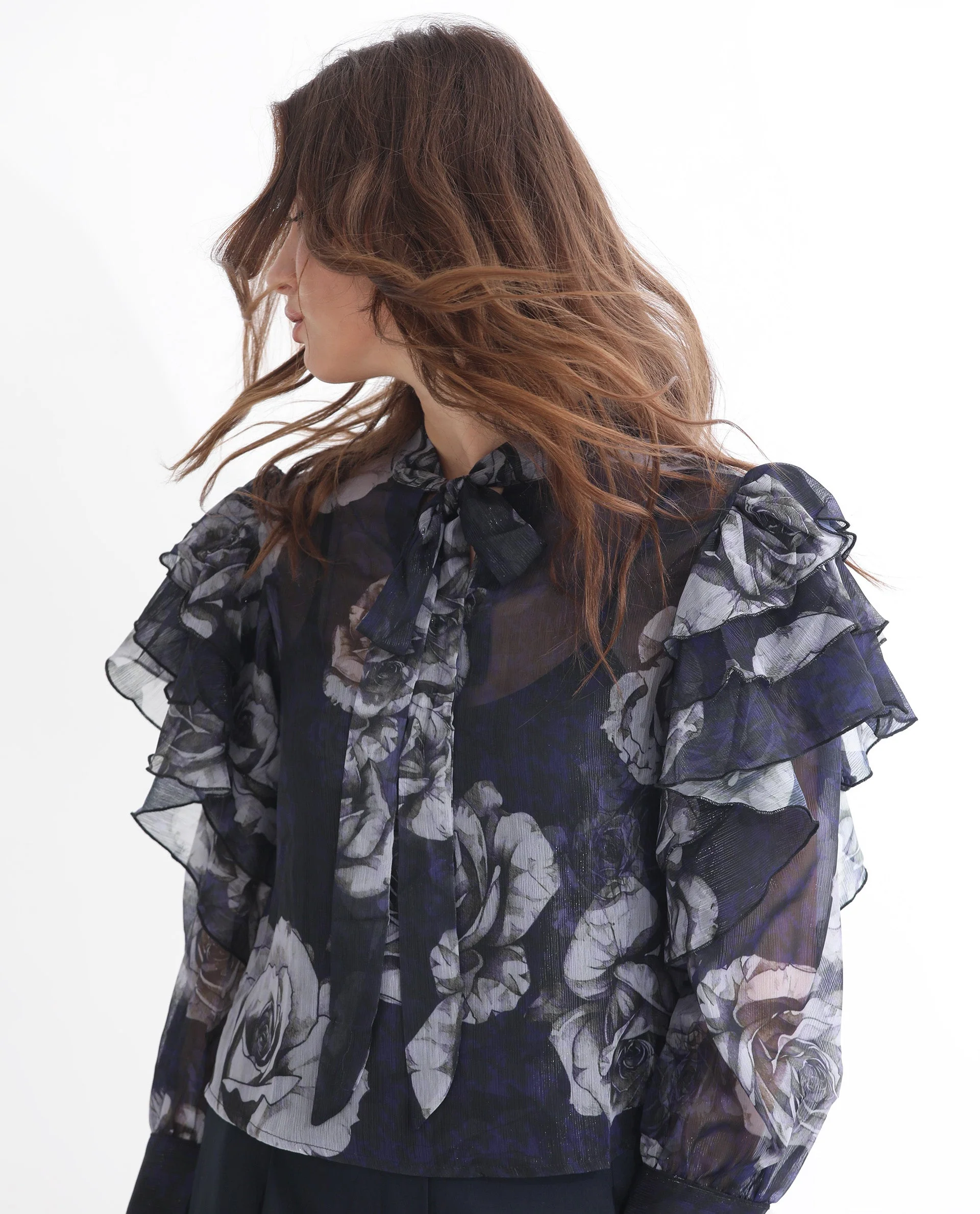 Rareism Women's Ayka Dusky Purple Polyester V-Neck Floral Print Cuffed Sleeve Regular Fit Top - Image 7