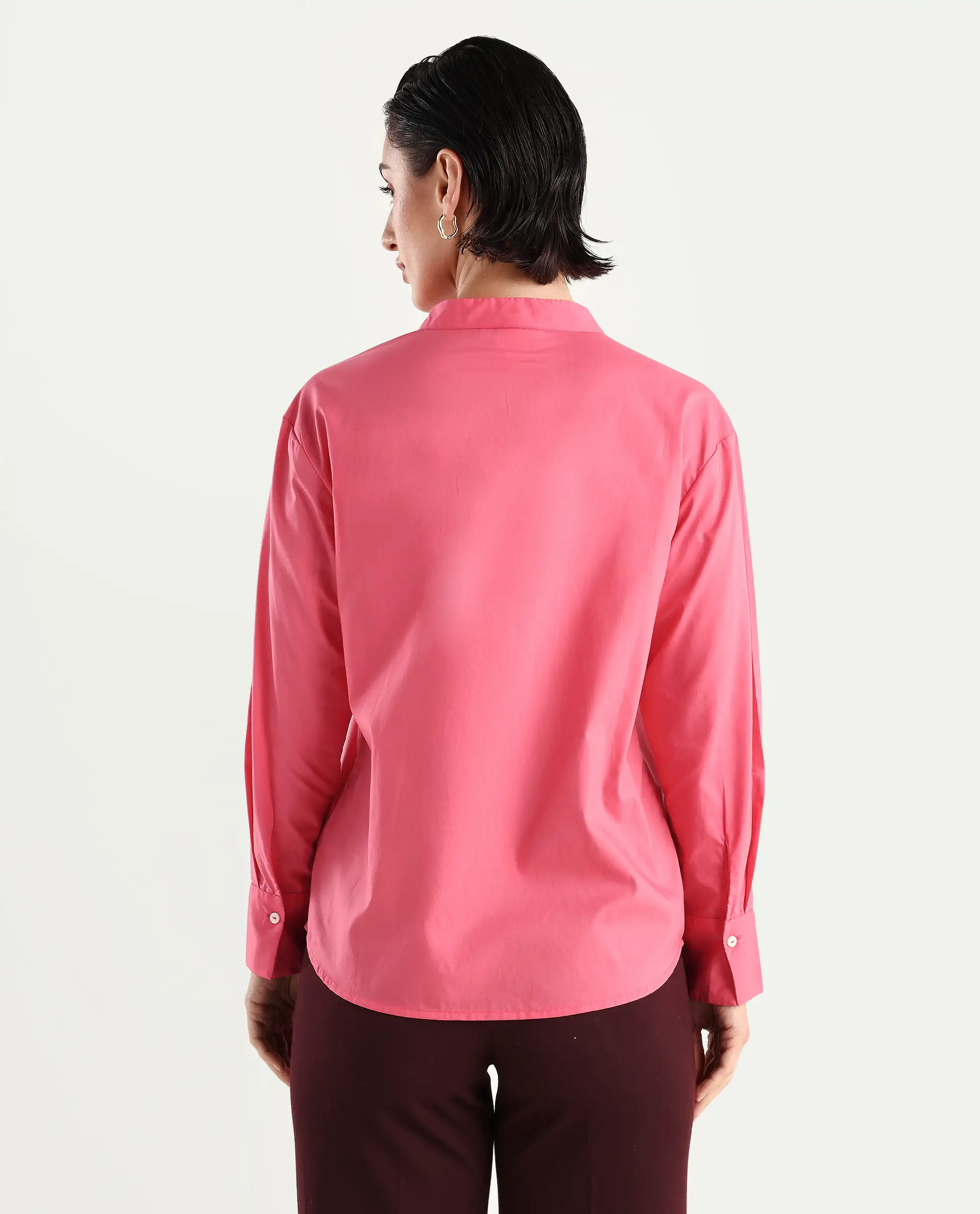 Rareism Women's Aytac Light Pink Mandarin Collar Plain Cuffed Sleeve Regular Fit Top - Image 7