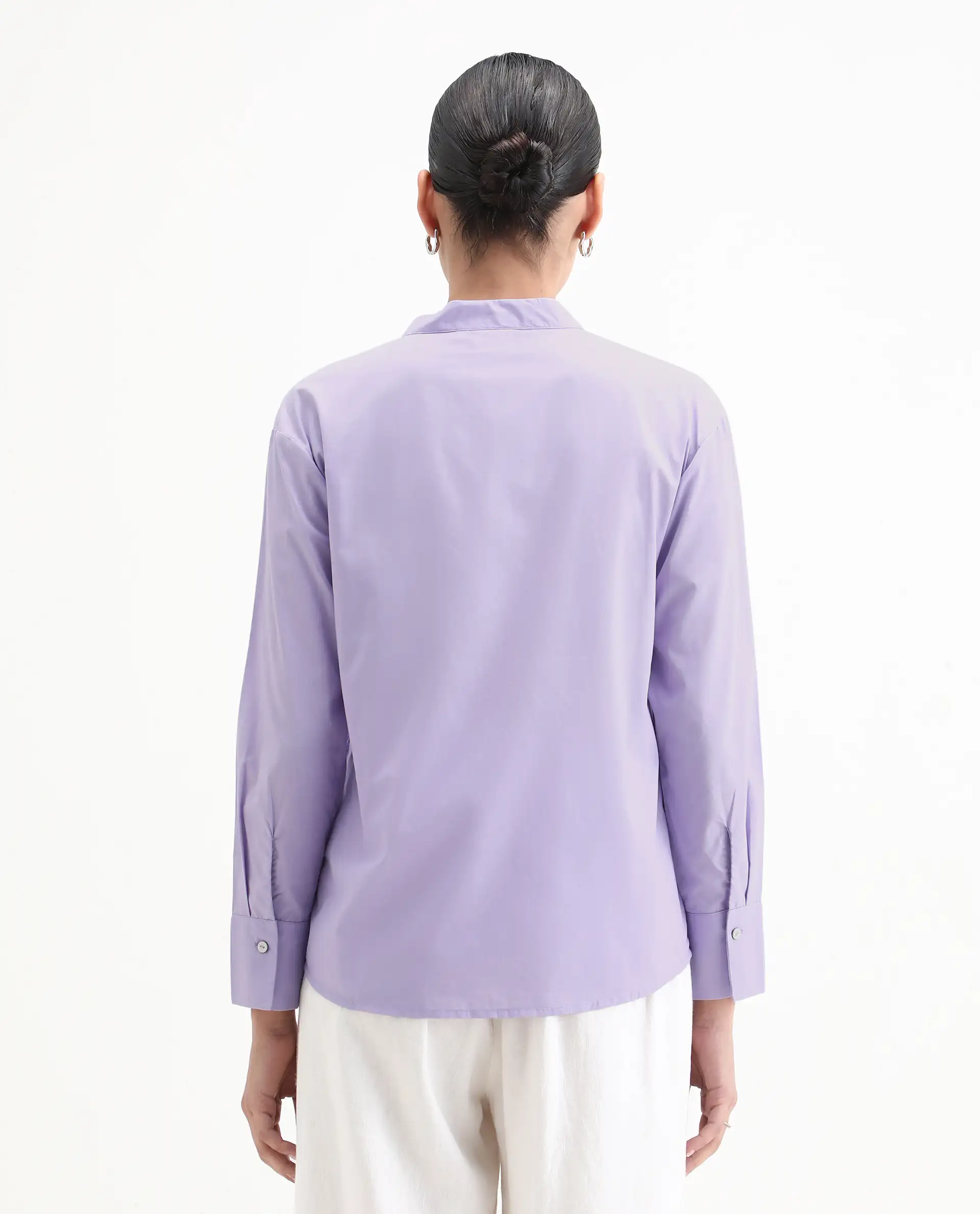 Rareism Women's Aytac Light Purple Cotton Mandarin Collar Plain Cuffed Sleeve Regular Fit Top - Image 7