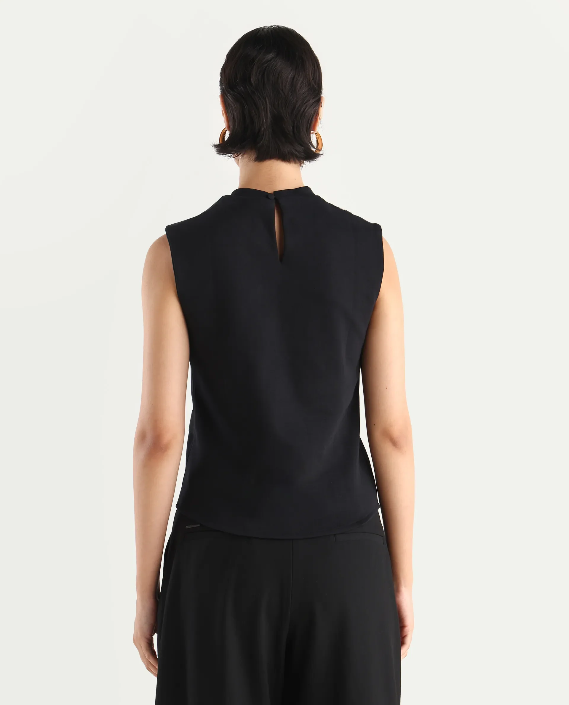 Rareism Women's Aytat Black Cotton High Neck Plain Sleeveless Slim Fit Top - Image 10