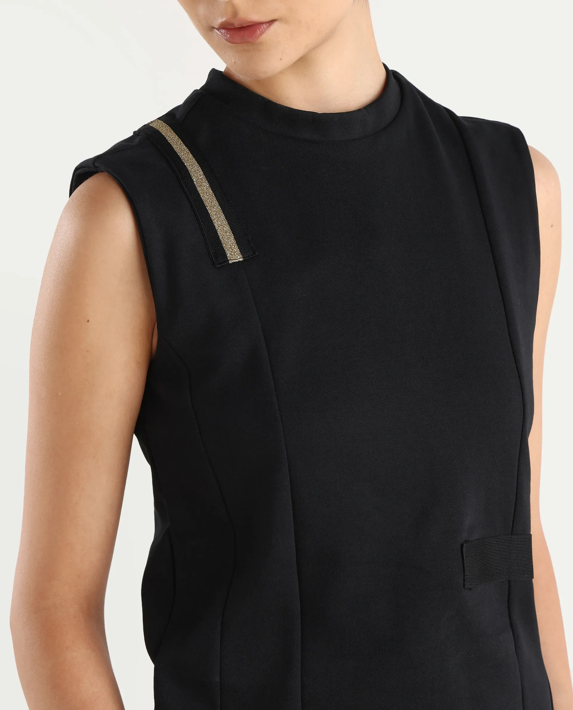 Rareism Women's Aytat Black Cotton High Neck Plain Sleeveless Slim Fit Top - Image 5