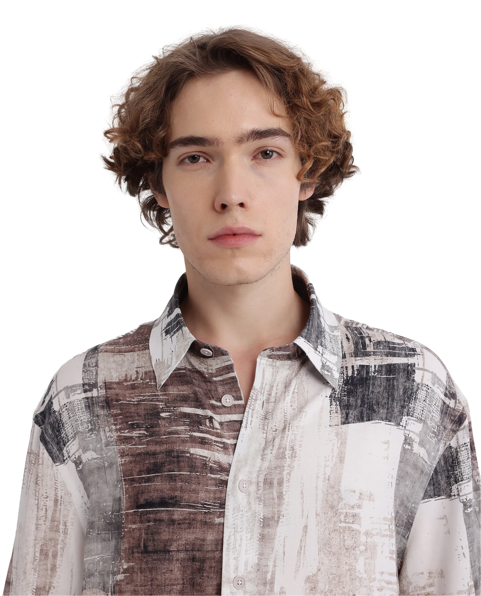 Rare Rabbit Men's Azah Dusky Beige Viscose Abstract Print Boxy Fit Half Sleeve Collared Shirt - Image 8
