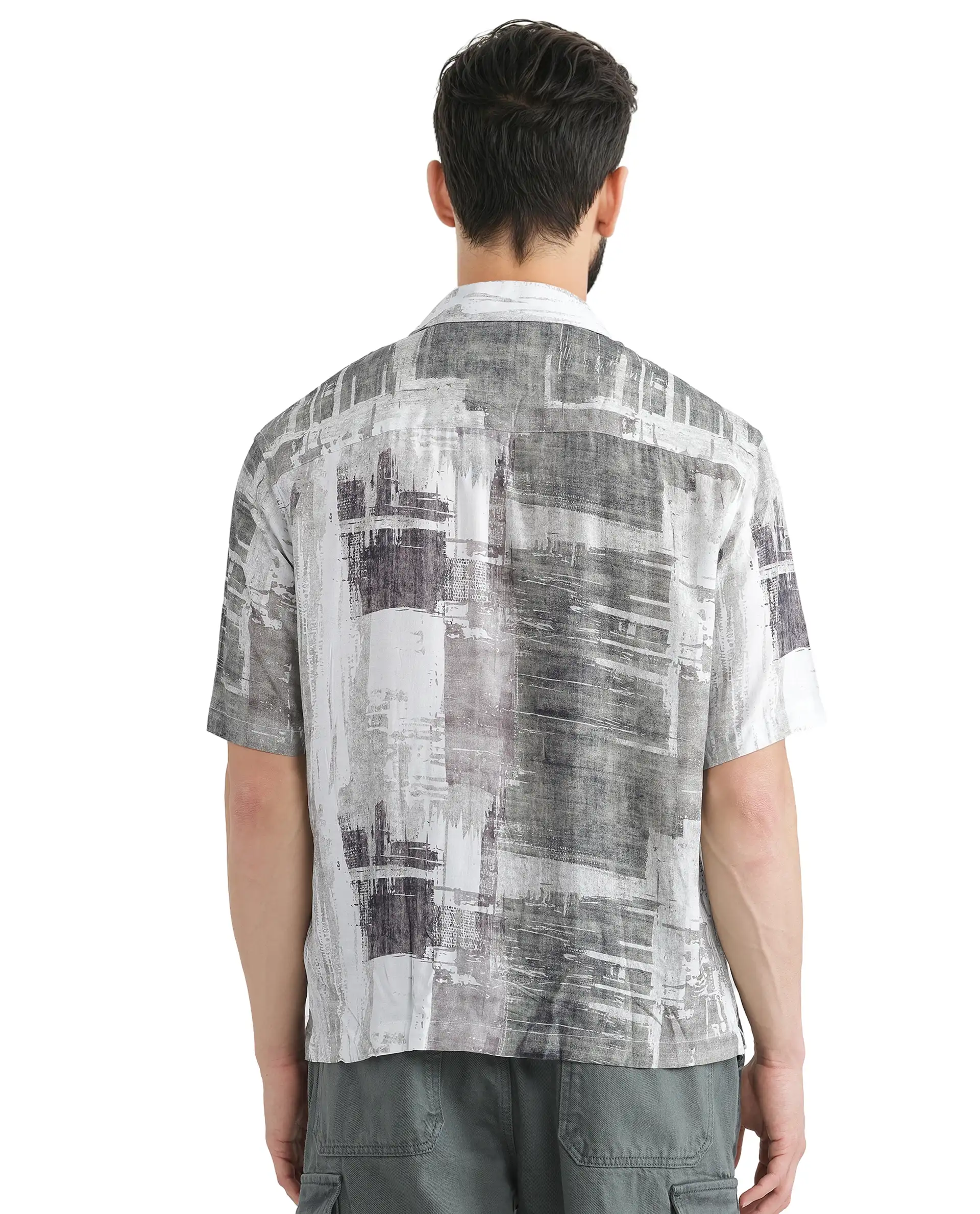 Rare Rabbit Men's Azah Dusky Green Viscose Abstract Print Boxy Fit Half Sleeve Collared Shirt - Image 5