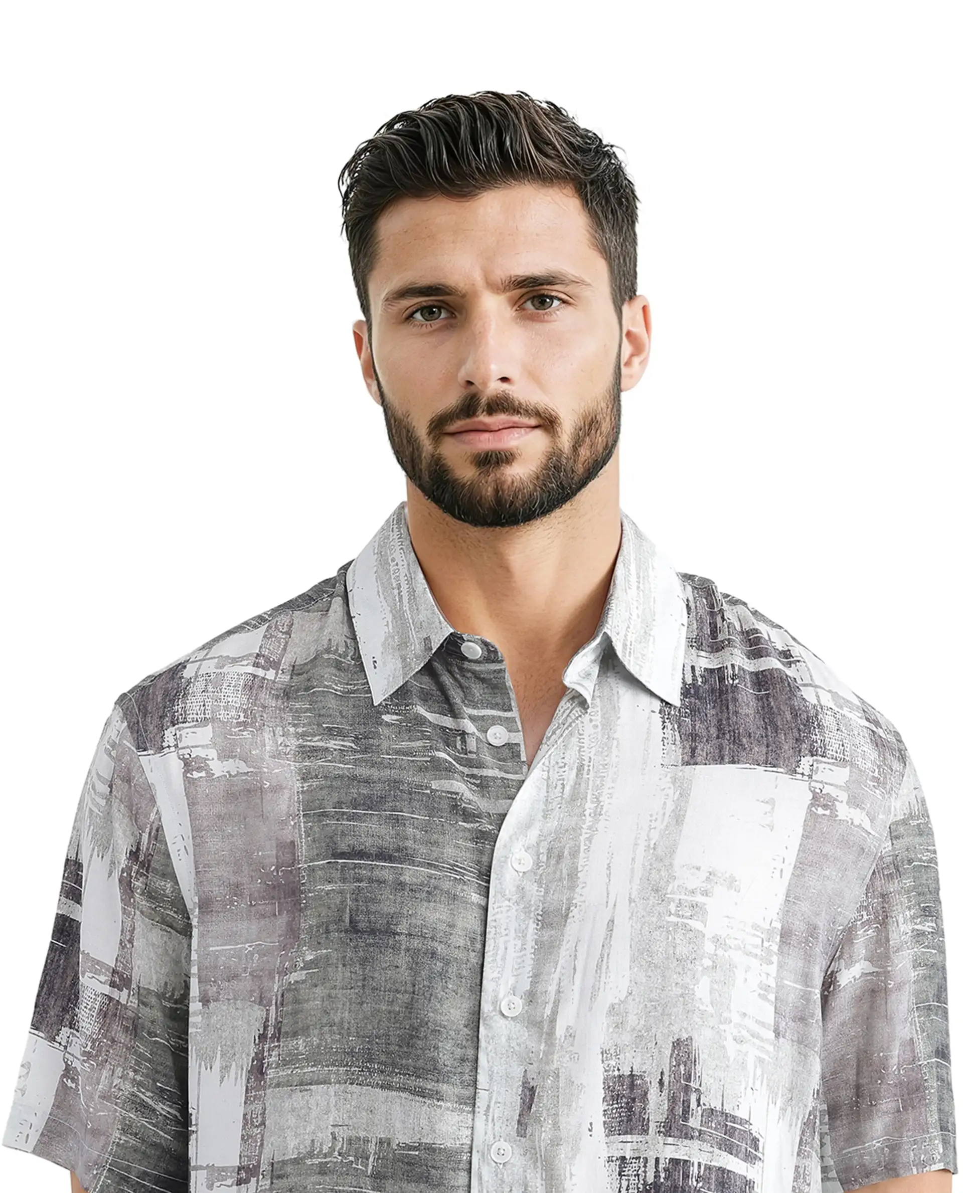 Rare Rabbit Men's Azah Dusky Green Viscose Abstract Print Boxy Fit Half Sleeve Collared Shirt - Image 6
