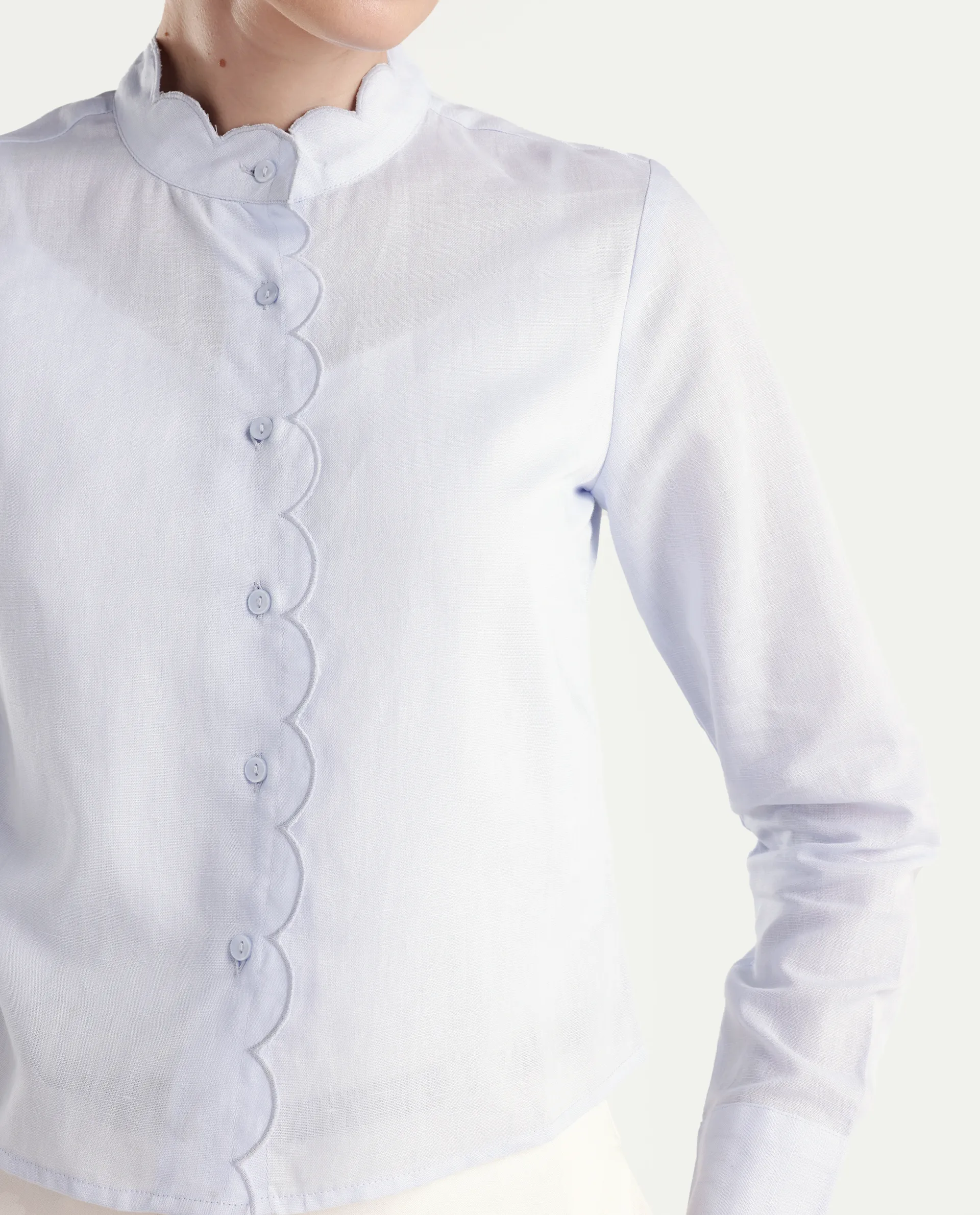 Rareism Women's Azali Light Blue Linen Blend Full Sleeve Regular Fit Plain Shirt - Image 4