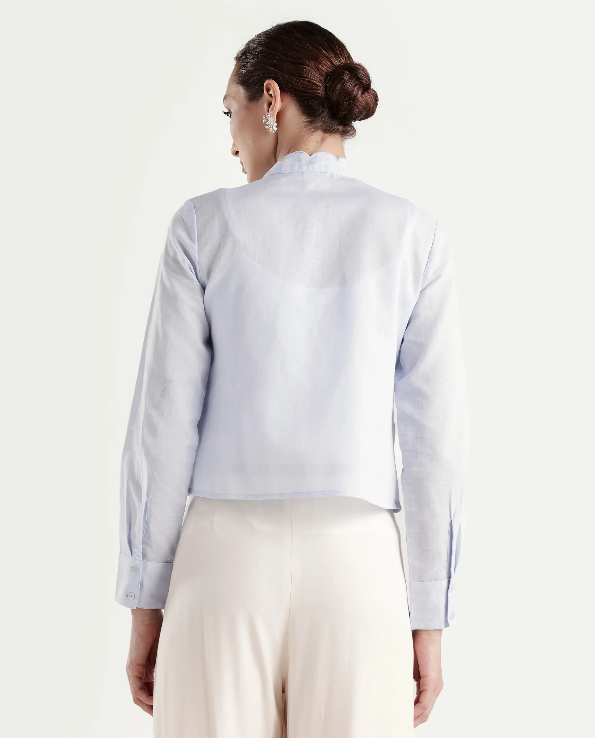 Rareism Women's Azali Light Blue Linen Blend Full Sleeve Regular Fit Plain Shirt - Image 7