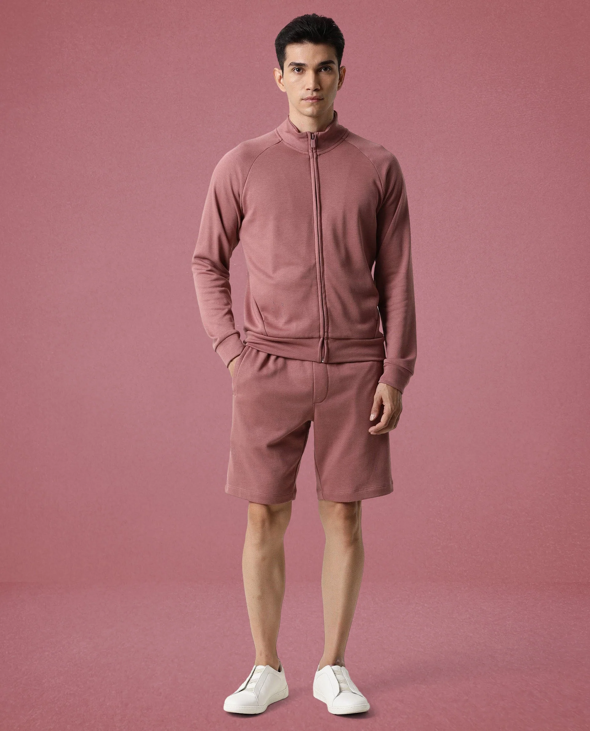 Rare Rabbit Articale Men's Azil Clay Pink High Neck Zip-Up Jacket - Image 3