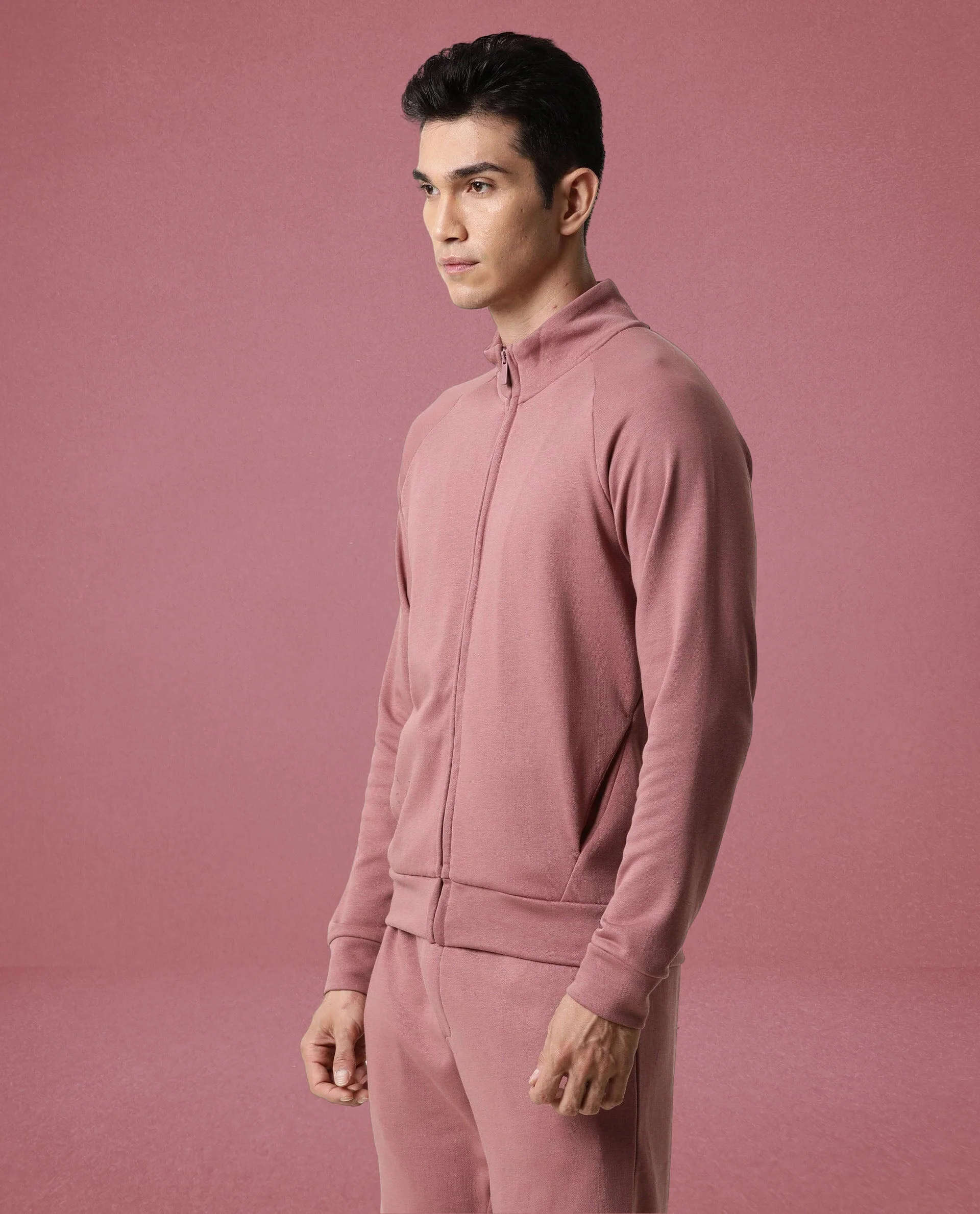 Rare Rabbit Articale Men's Azil Clay Pink High Neck Zip-Up Jacket - Image 4