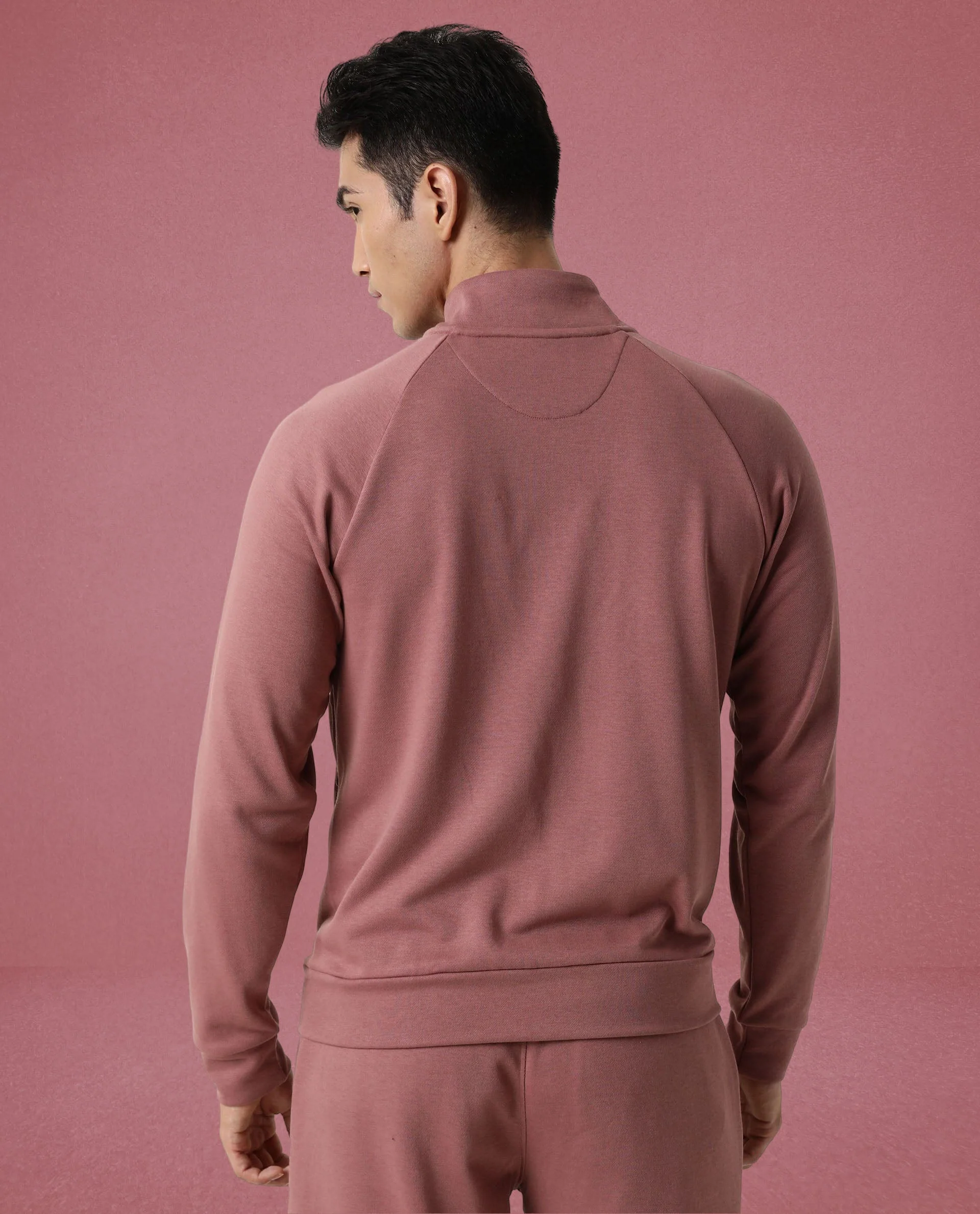 Rare Rabbit Articale Men's Azil Clay Pink High Neck Zip-Up Jacket - Image 5