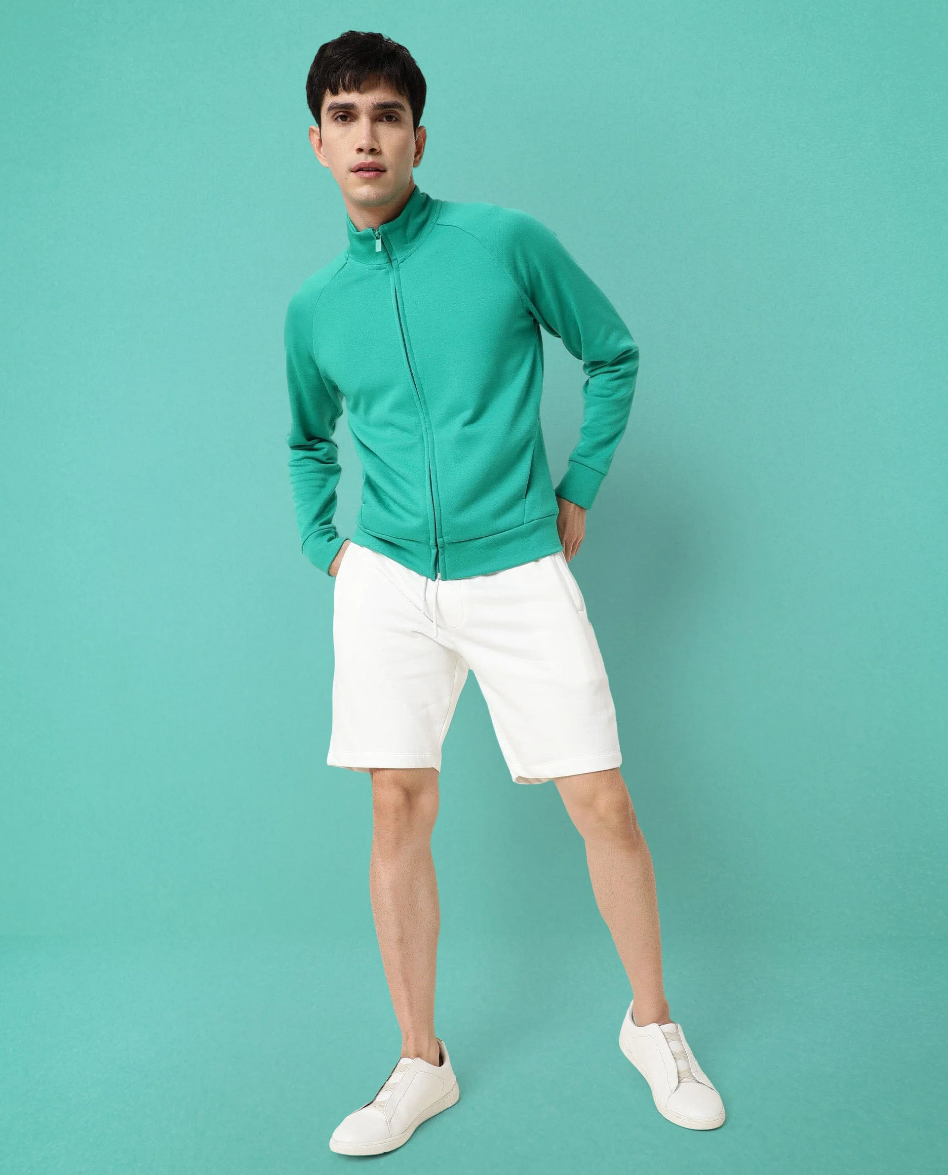 Rare Rabbit Articale Men's Azil Emerald Green High Neck Zip-Up Jacket - Image 4
