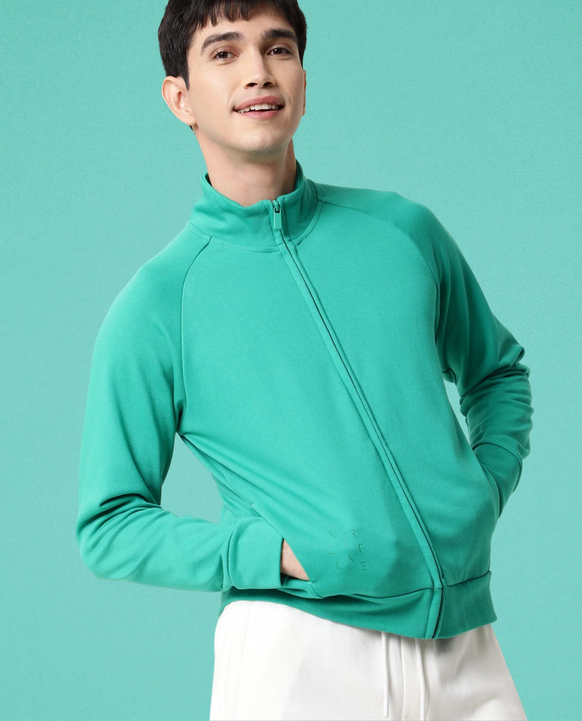 Rare Rabbit Articale Men's Azil Emerald Green High Neck Zip-Up Jacket - Image 6